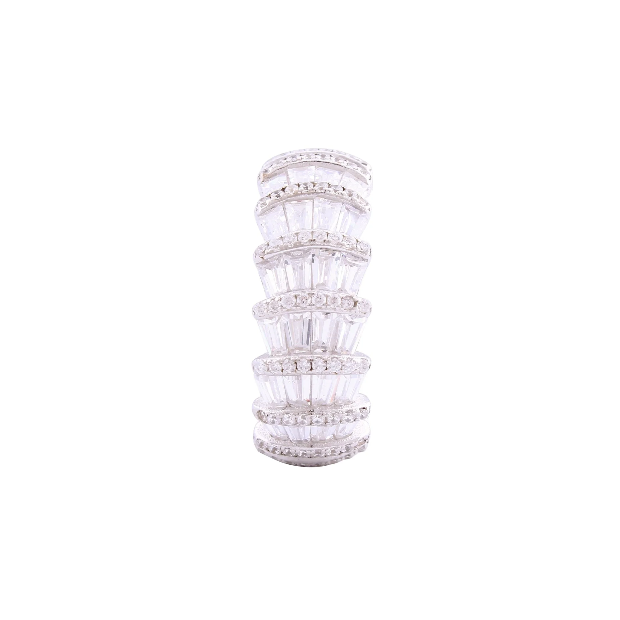 Asfour Crystal Band Ring Inlaid With Baguette Zircon Stones In 925 Sterling Silver-RD0103-W-7
