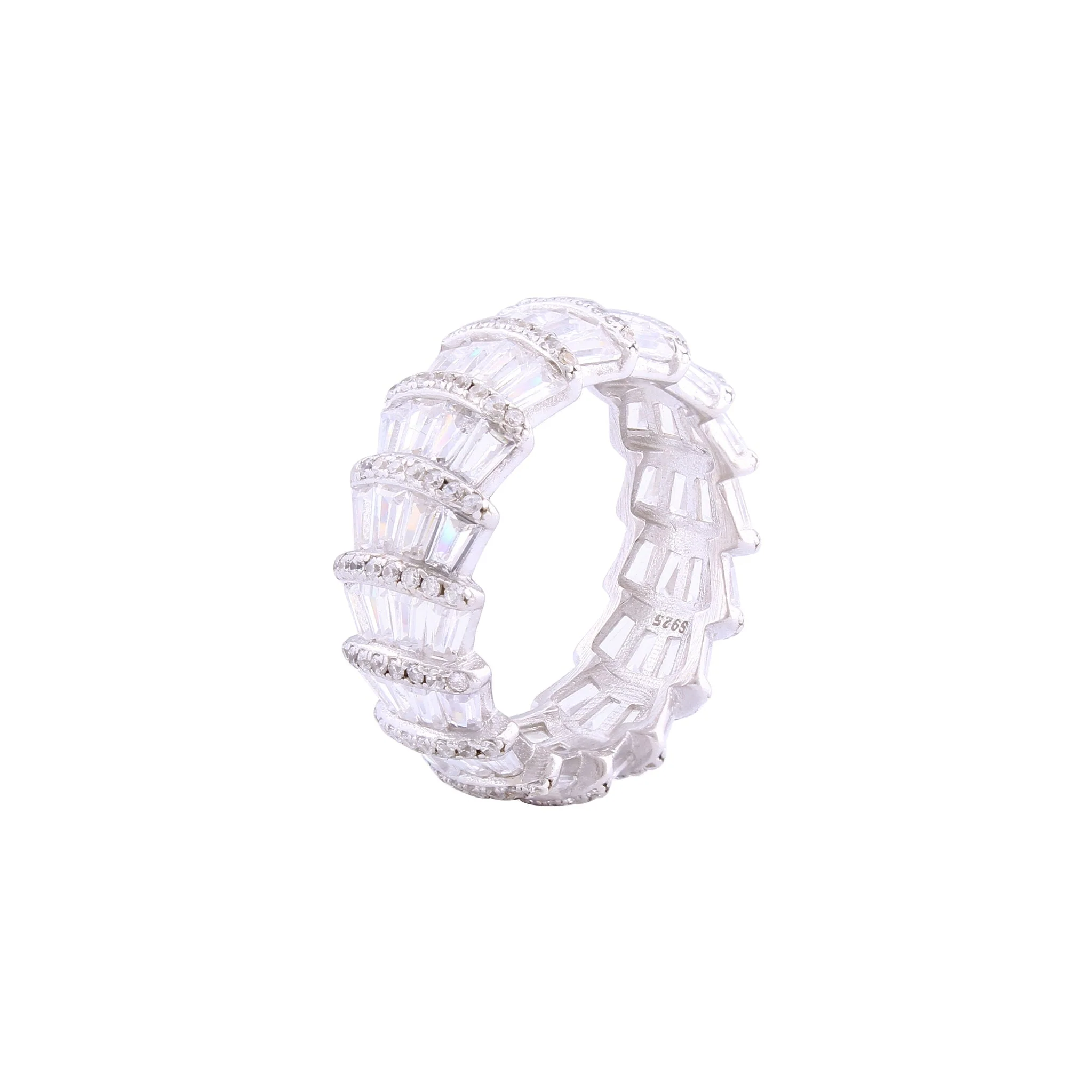 Asfour Crystal Band Ring Inlaid With Baguette Zircon Stones In 925 Sterling Silver-RD0103-W-7 - Image 2