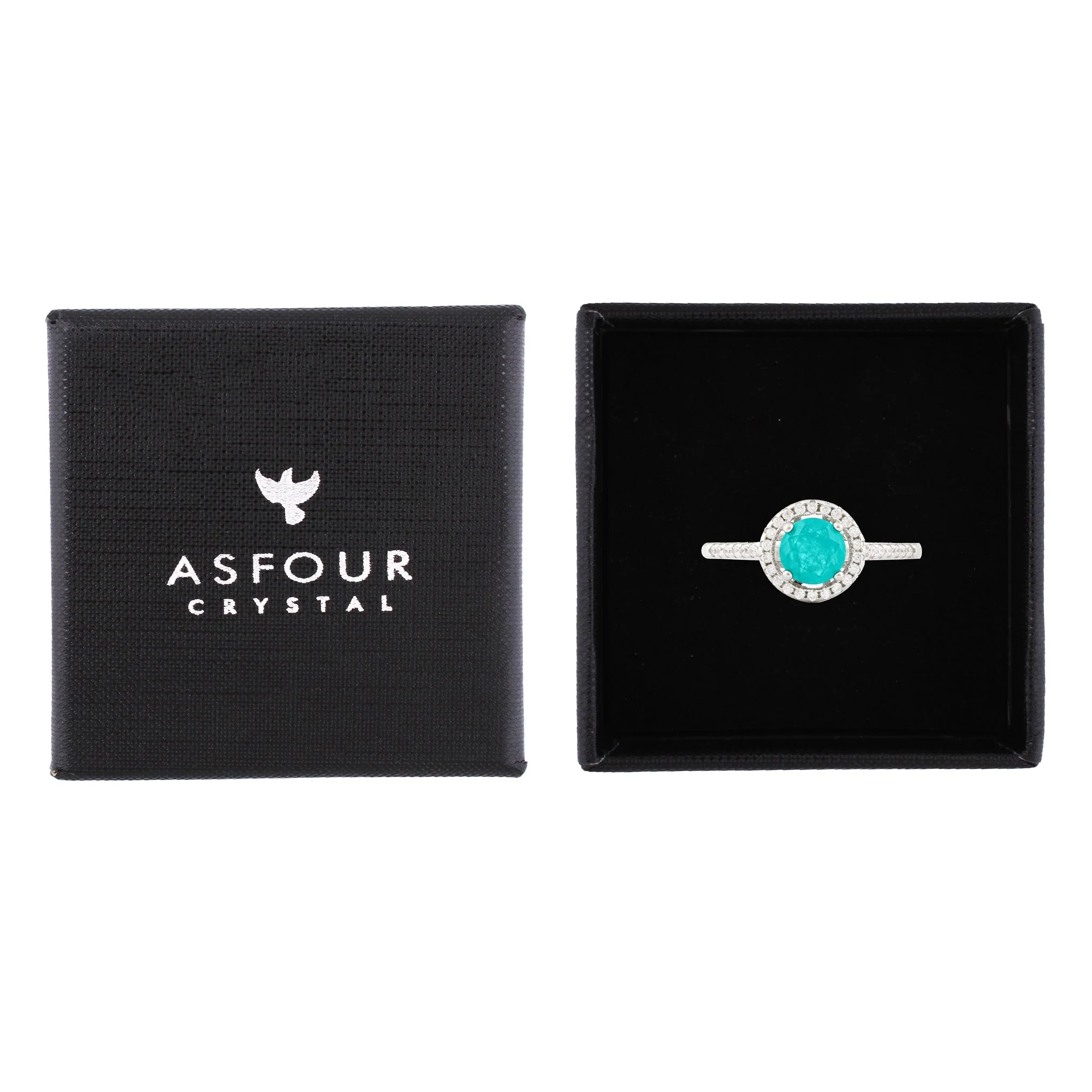 Asfour Crystal Drew Rind With Round Aquamarine Design In 925 Sterling Silver RD0030-GC-7 - Image 2