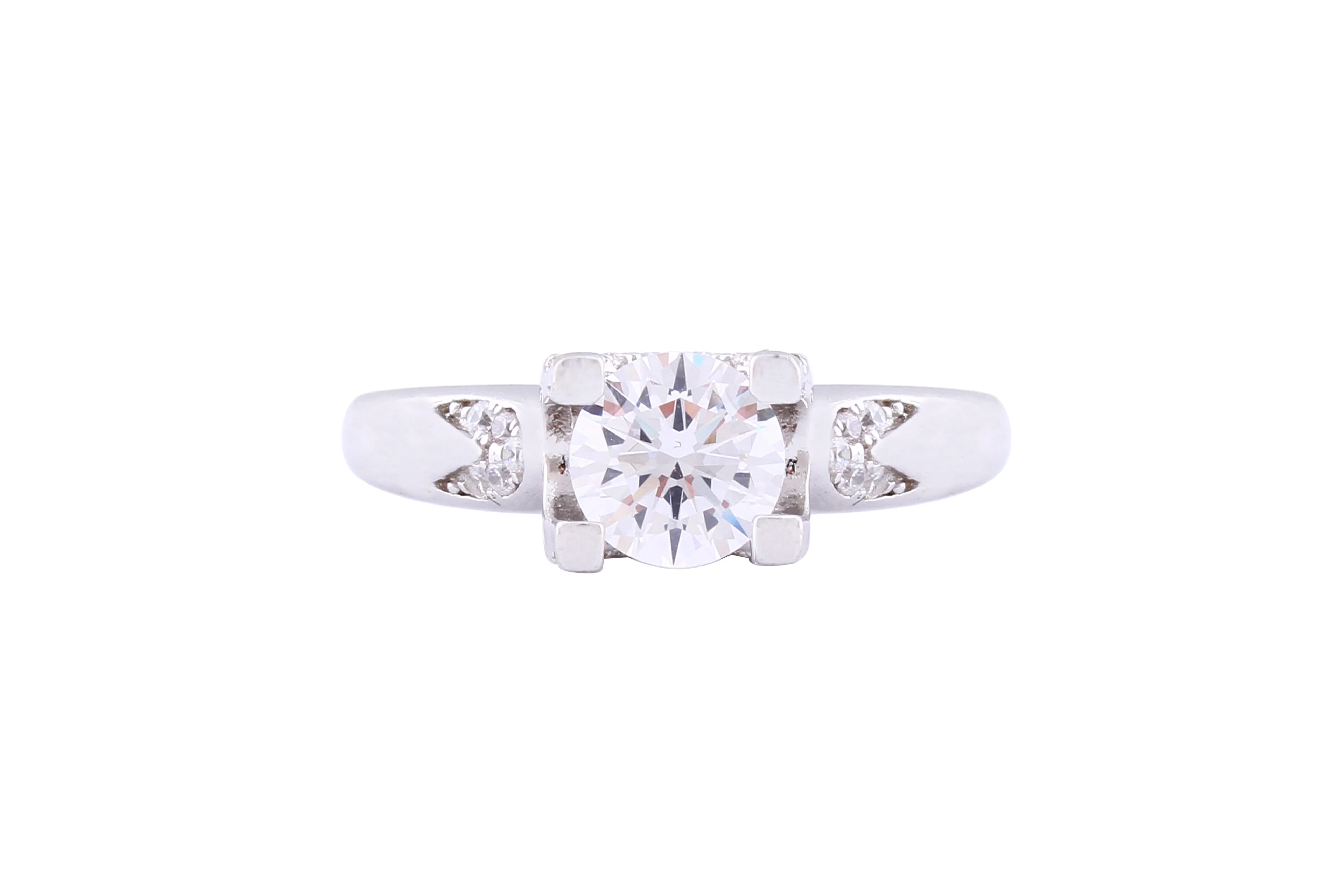 Asfour Crystal Drew Ring Inlaid With Round Zircon Stones In 925 Sterling Silver RM0016-7
