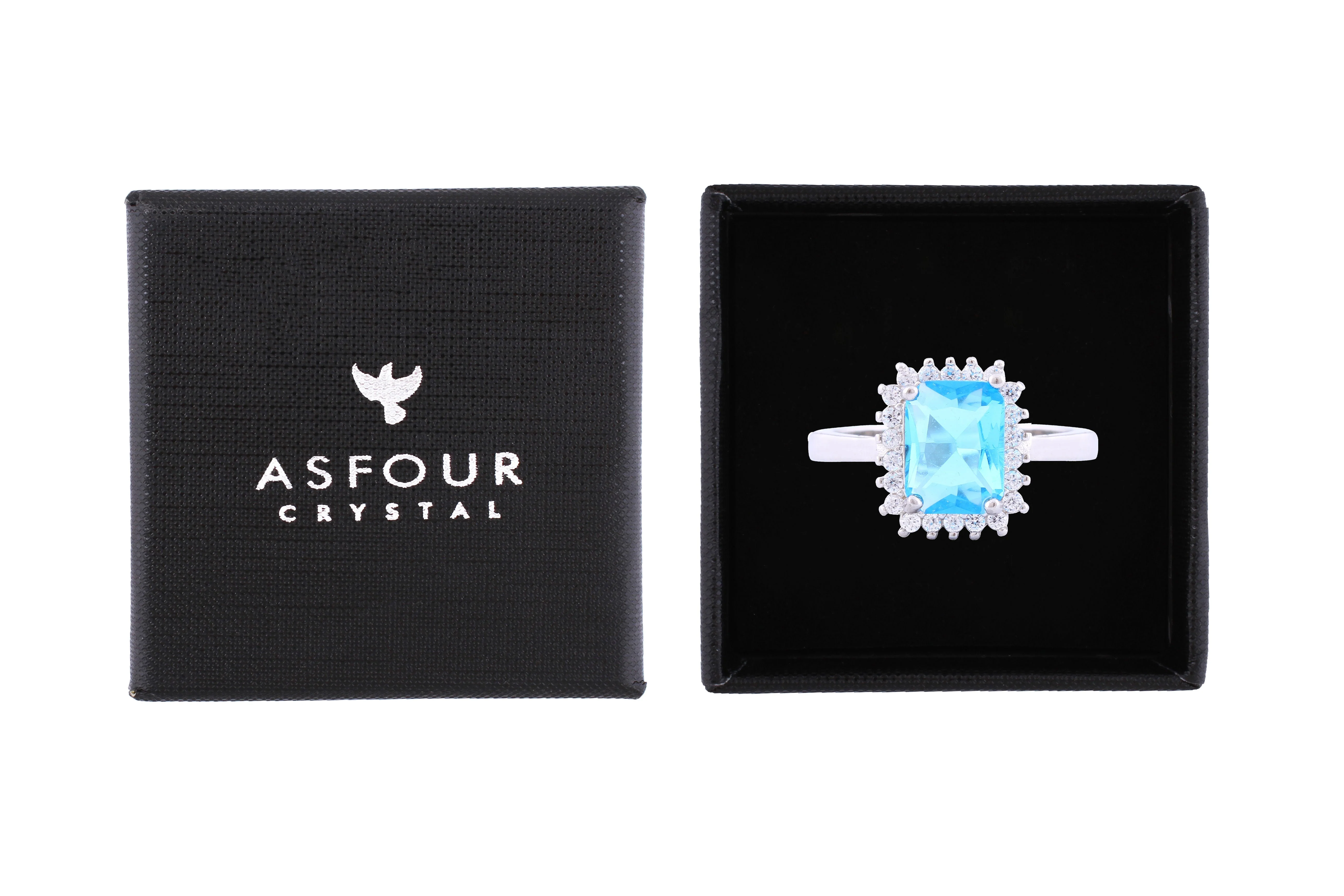 Asfour Crystal Drew Ring With Emerald Cut Aquamarine Zircon In 925 Sterling Silver RM0008-M-8 - Image 2