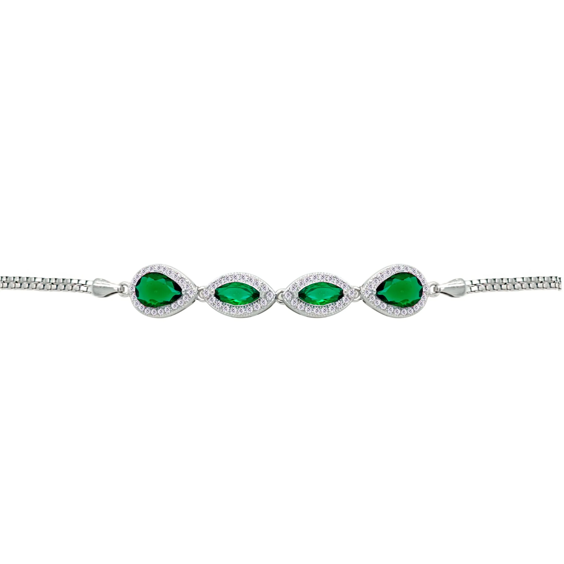 Asfour Crysta lBox Chain Bracelet With Emerald Pear & Marquise Stones In 925 Sterling Silver-BD0236-G