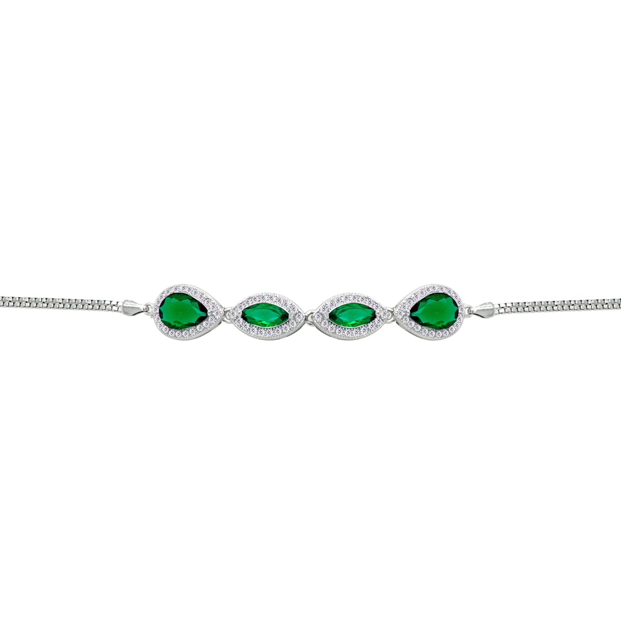 Asfour Crysta lBox Chain Bracelet With Emerald Pear & Marquise Stones In 925 Sterling Silver-BD0236-G - Image 2