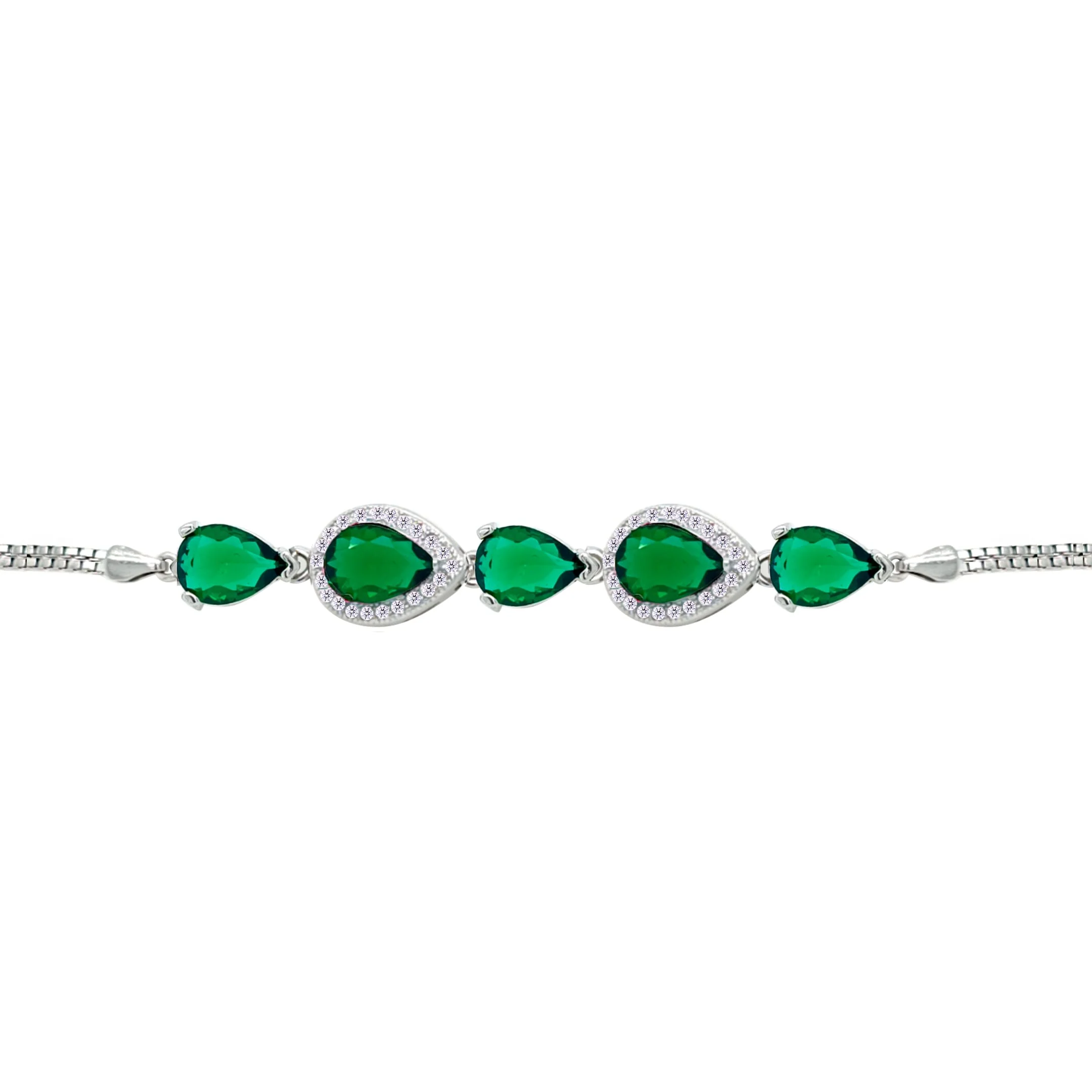 Asfour Crysta lBox Chain Bracelet With Emerald Pear Zircon In 925 Sterling Silver-BD0243-G