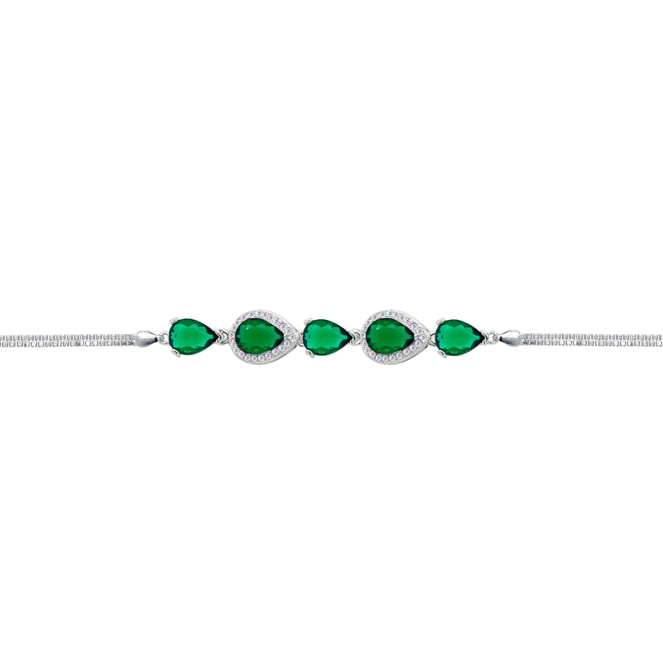 Asfour Crysta lBox Chain Bracelet With Emerald Pear Zircon In 925 Sterling Silver-BD0243-G - Image 2