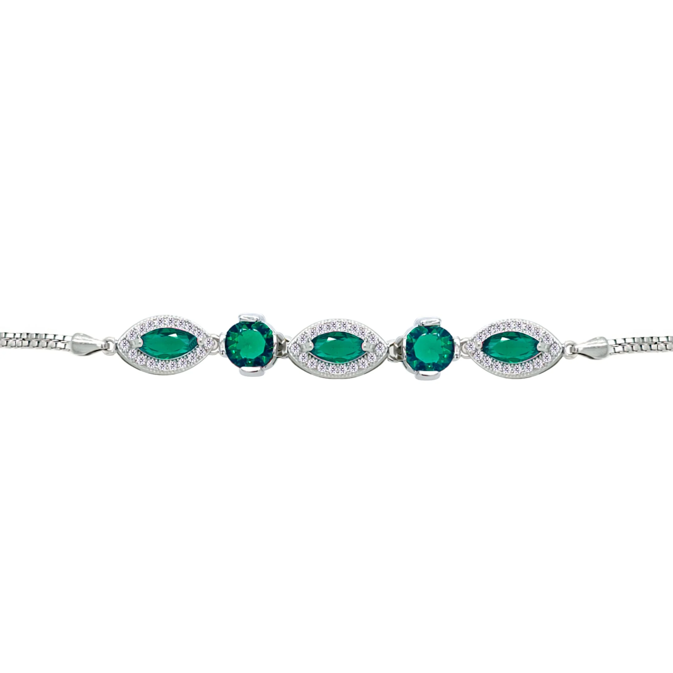 Asfour Crysta lBox Chain Bracelet With Emerald Round & Marquise Zircon In 925 Sterling Silver-BD0250-G
