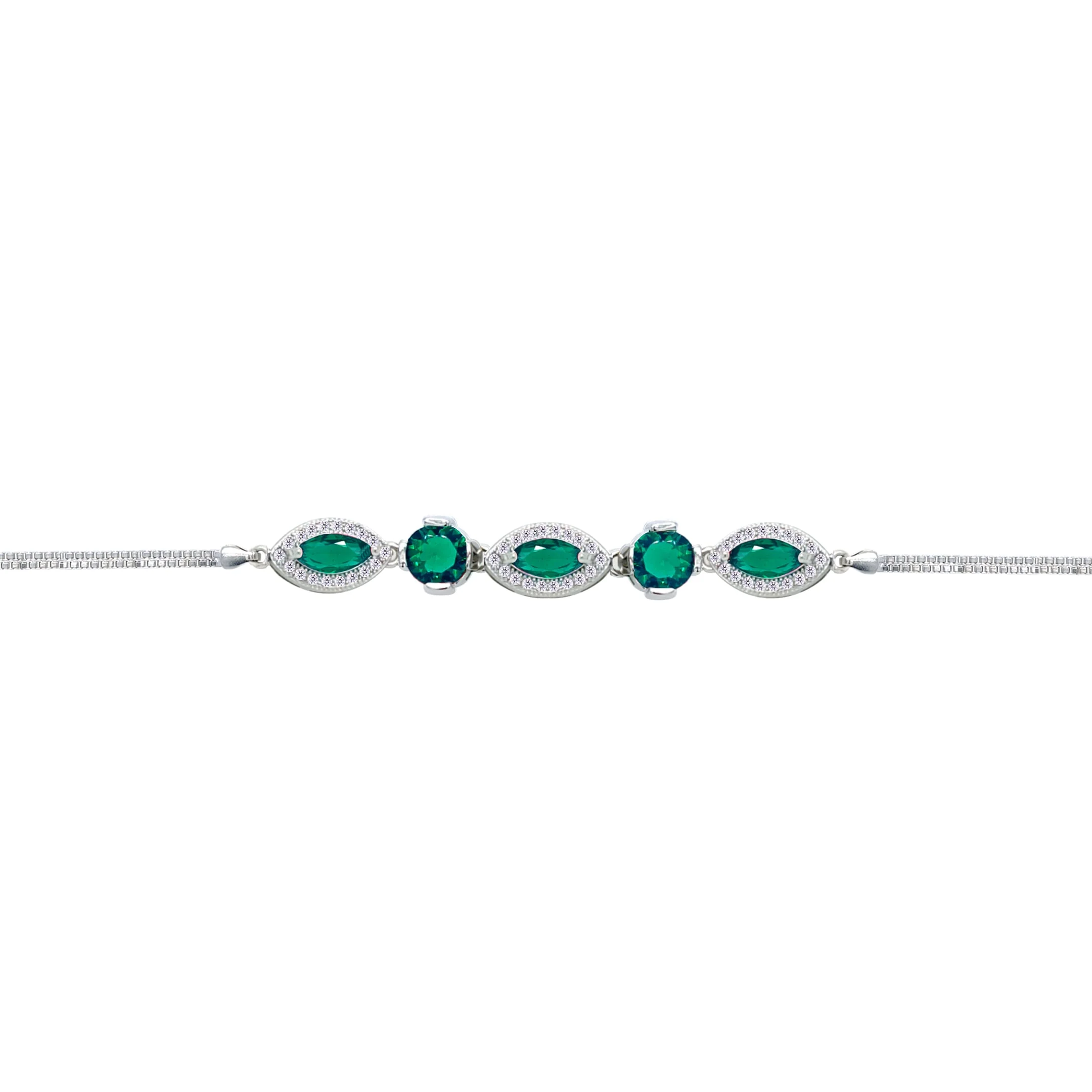 Asfour Crysta lBox Chain Bracelet With Emerald Round & Marquise Zircon In 925 Sterling Silver-BD0250-G - Image 2