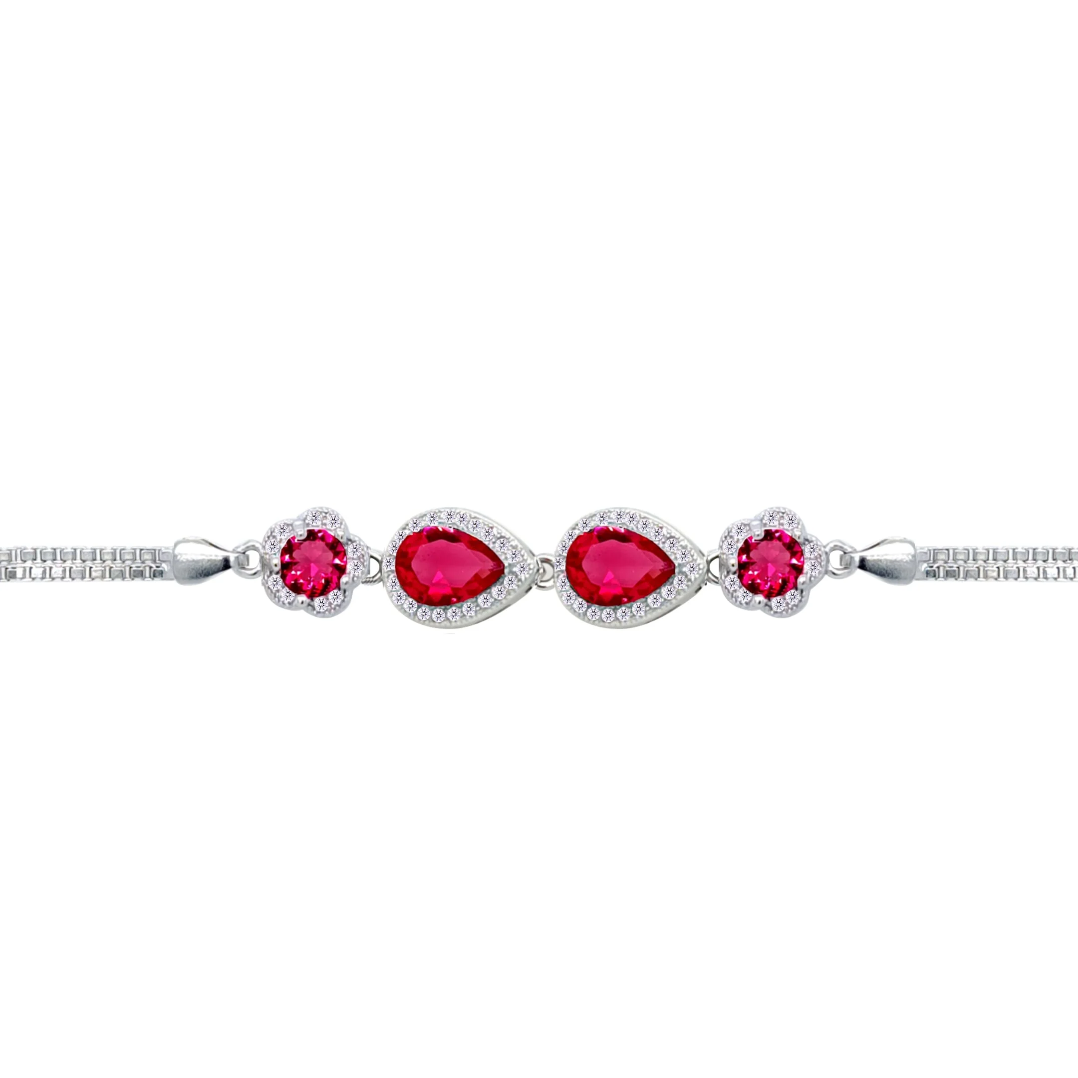 Asfour Crysta lBox Chain Bracelet With Ruby Flower & Pear Design In 925 Sterling Silver-BD0239-R