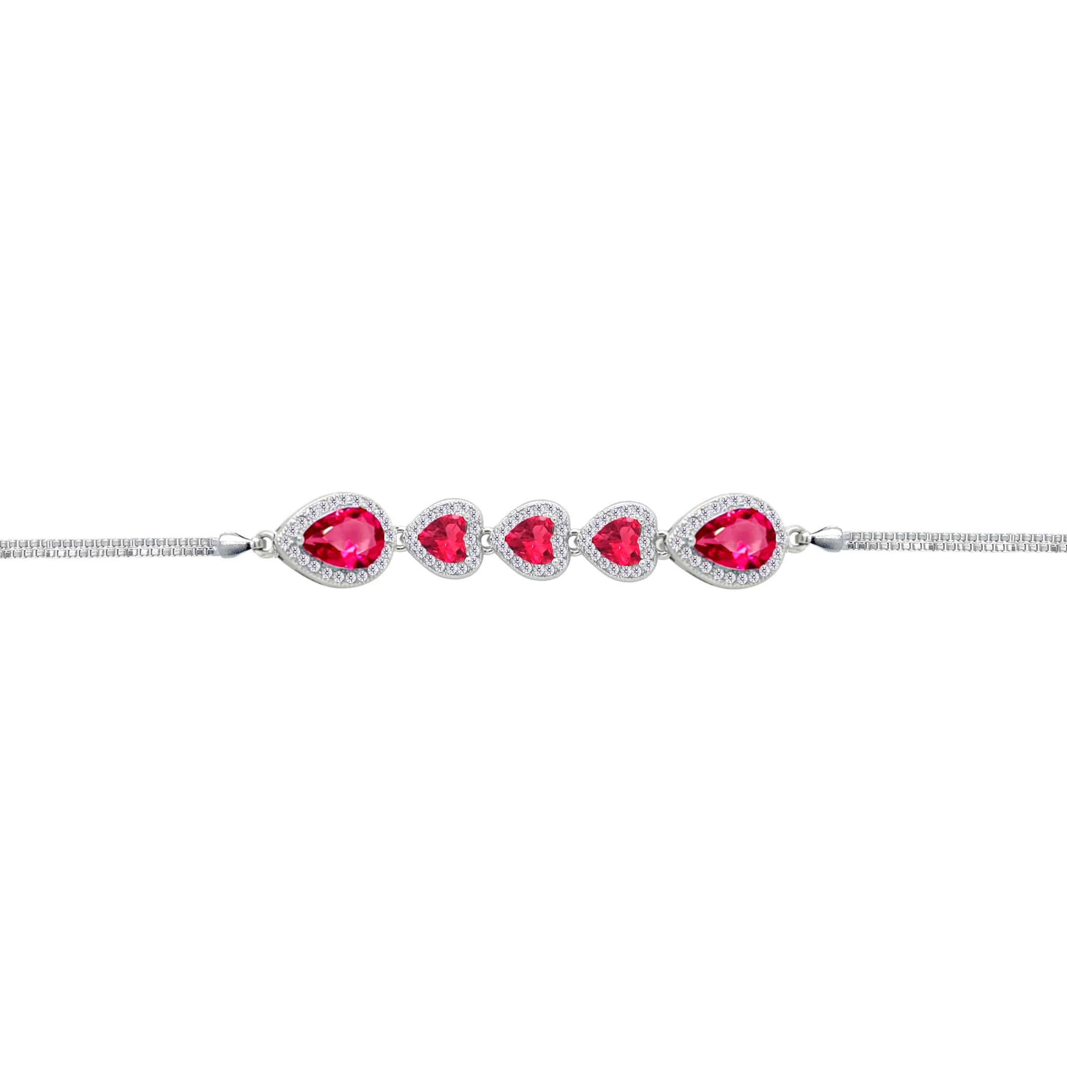 Asfour Crysta lBox Chain Bracelet With Ruby Hearts In 925 Sterling Silver-BD0245-R - Image 2