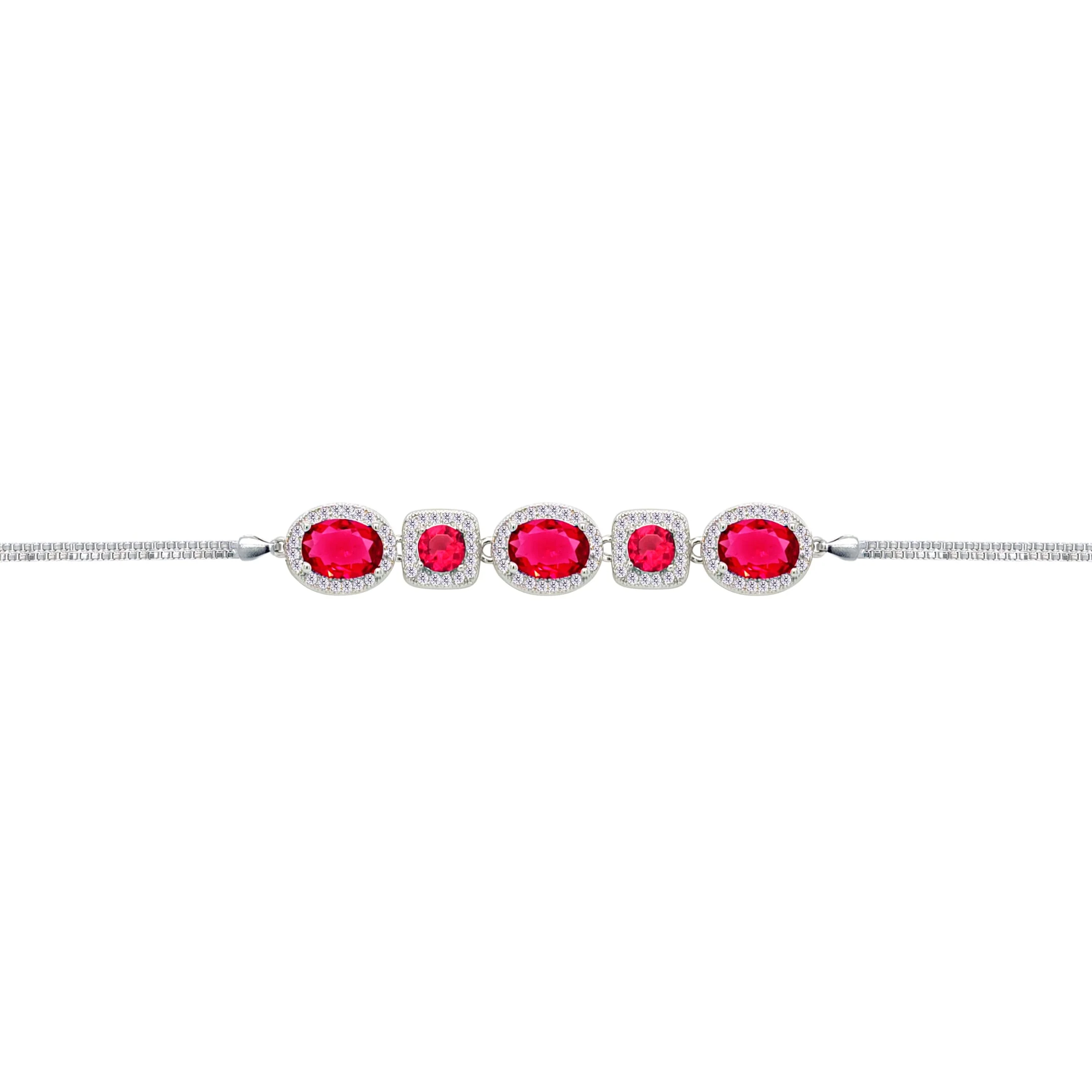 Asfour Crysta lBox Chain Bracelet With Ruby Oval & Square Design In 925 Sterling Silver-BD0244-R - Image 2
