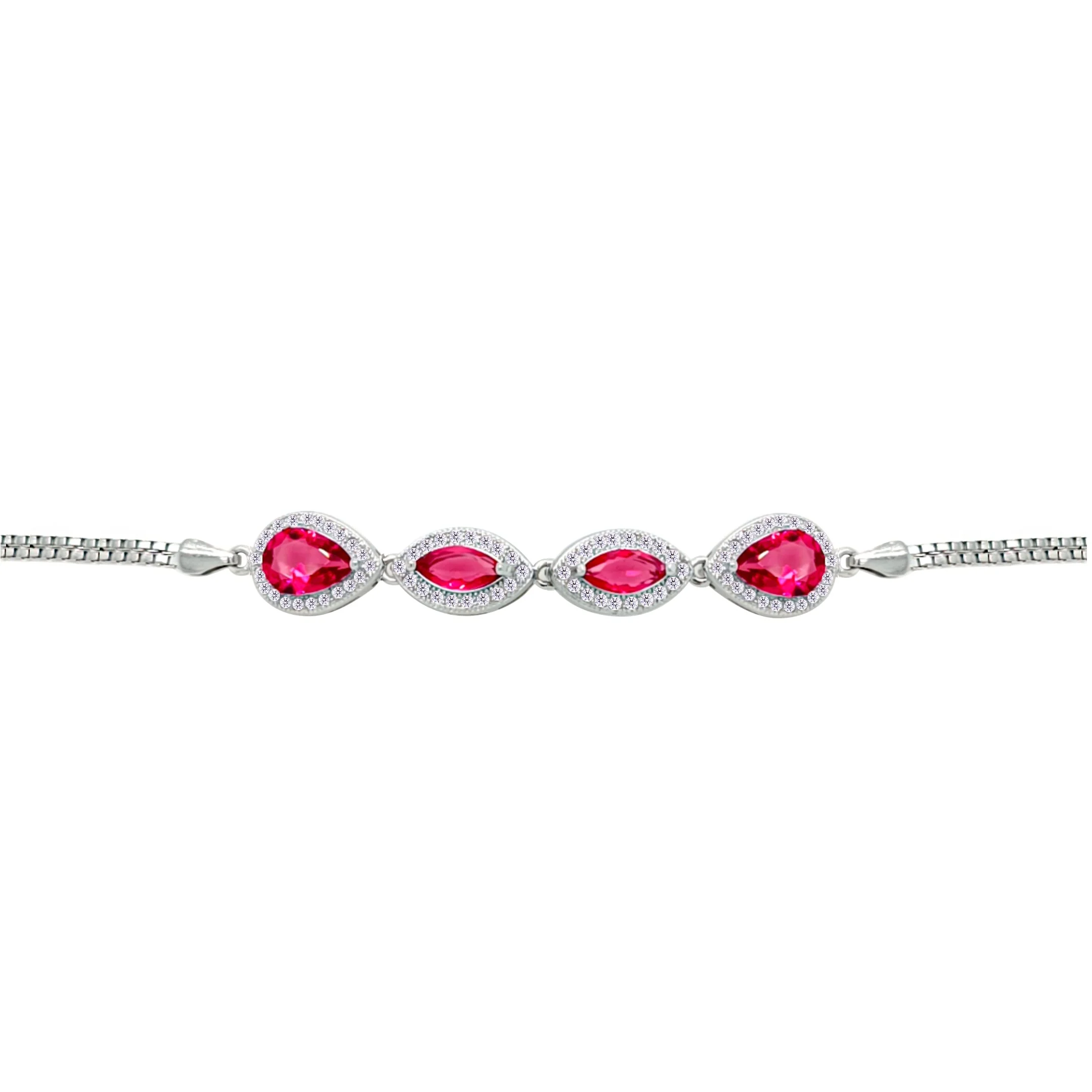 Asfour Crysta lBox Chain Bracelet With Ruby Pear & Marquise Design In 925 Sterling Silver-BD0236-R