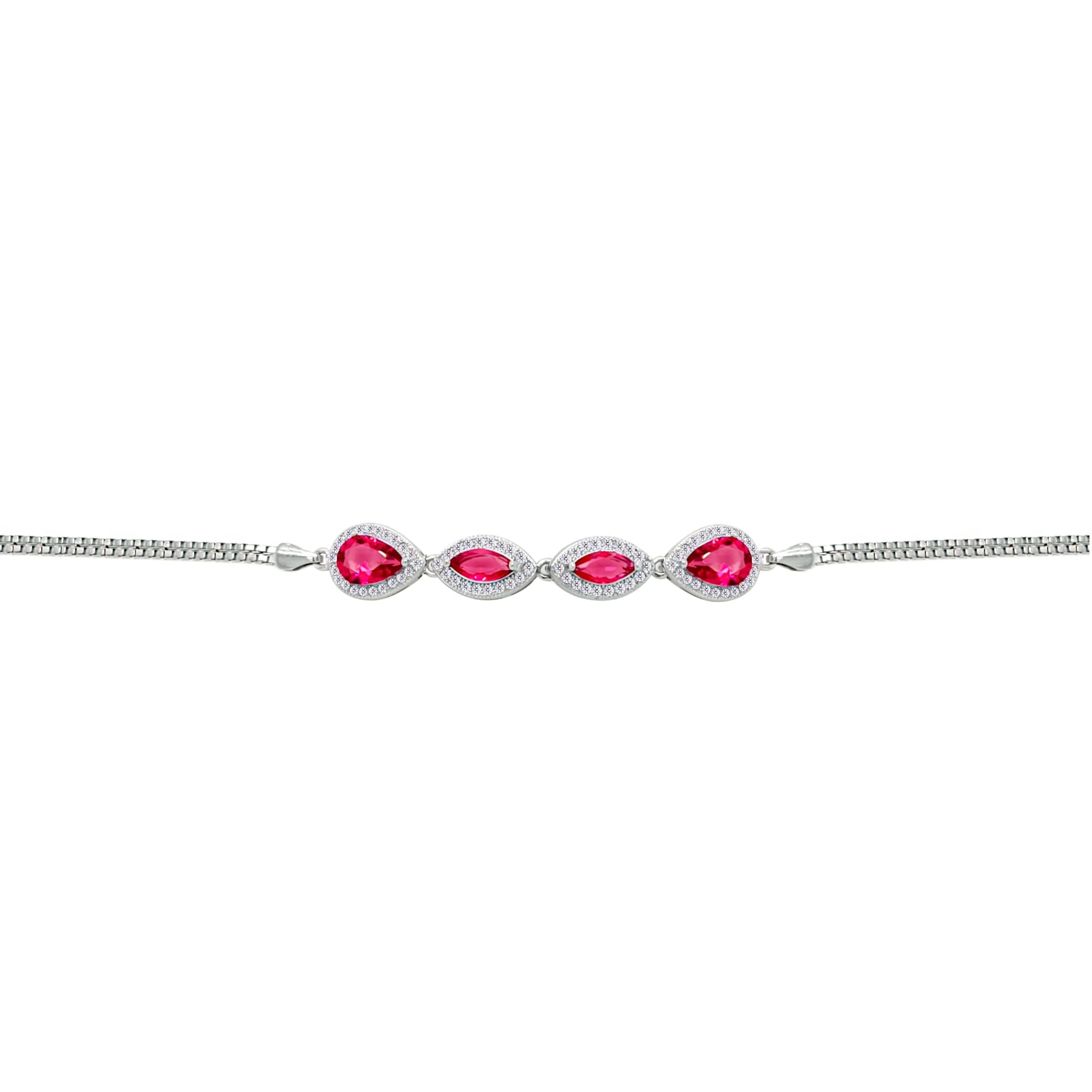 Asfour Crysta lBox Chain Bracelet With Ruby Pear & Marquise Design In 925 Sterling Silver-BD0236-R - Image 2