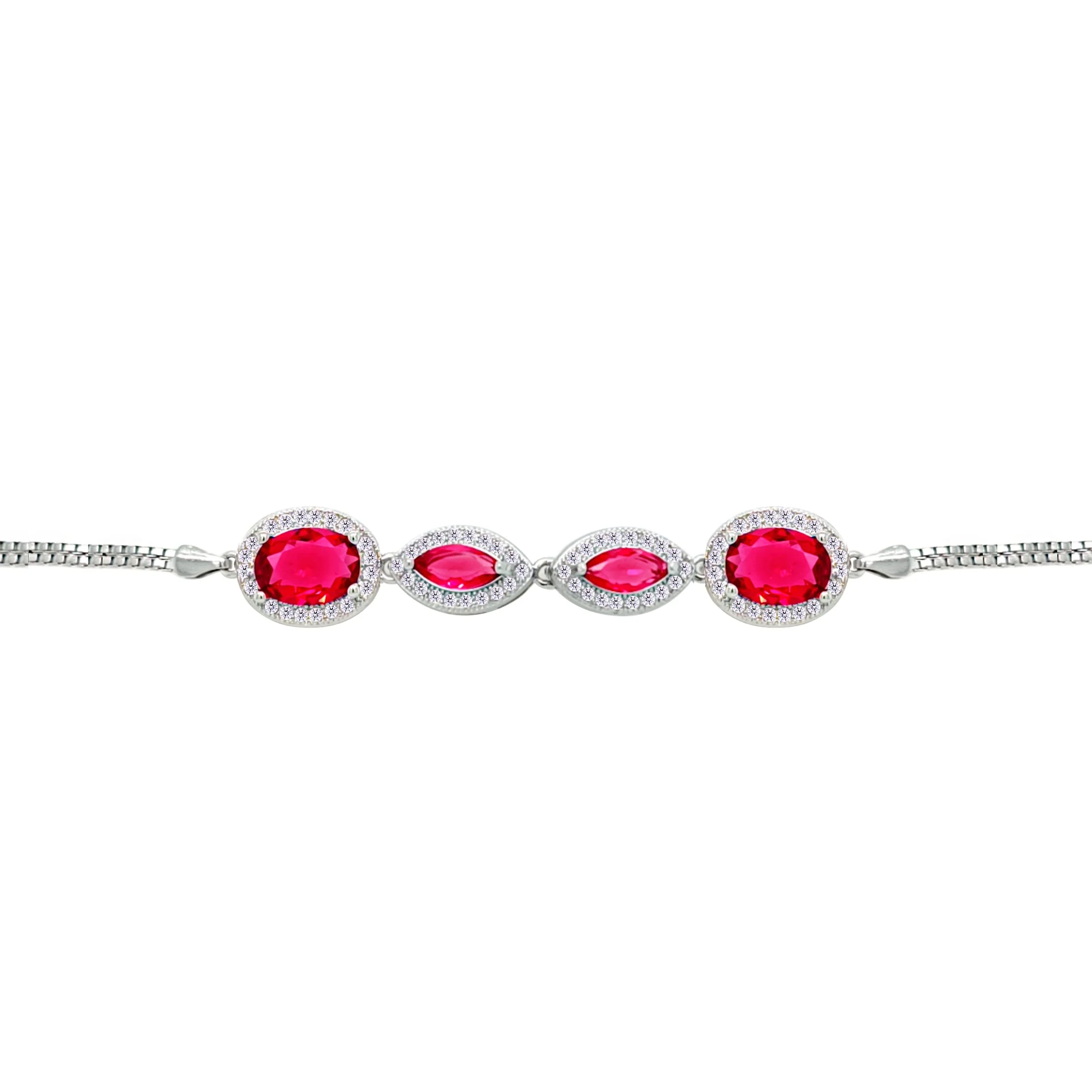 Asfour Crysta lBox Chain Bracelet With Ruby Pear & Marquise Stones In 925 Sterling Silver-BD0249-R