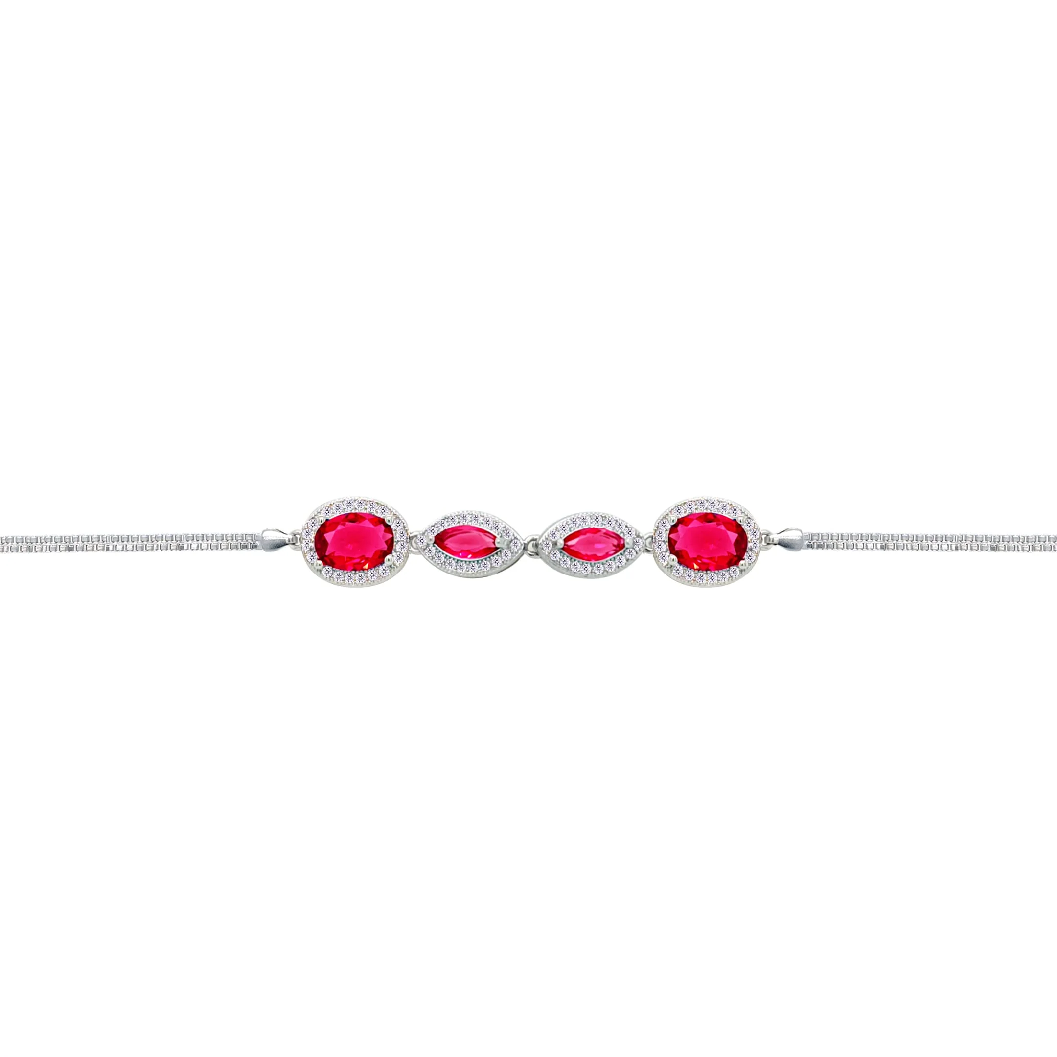 Asfour Crysta lBox Chain Bracelet With Ruby Pear & Marquise Stones In 925 Sterling Silver-BD0249-R - Image 2