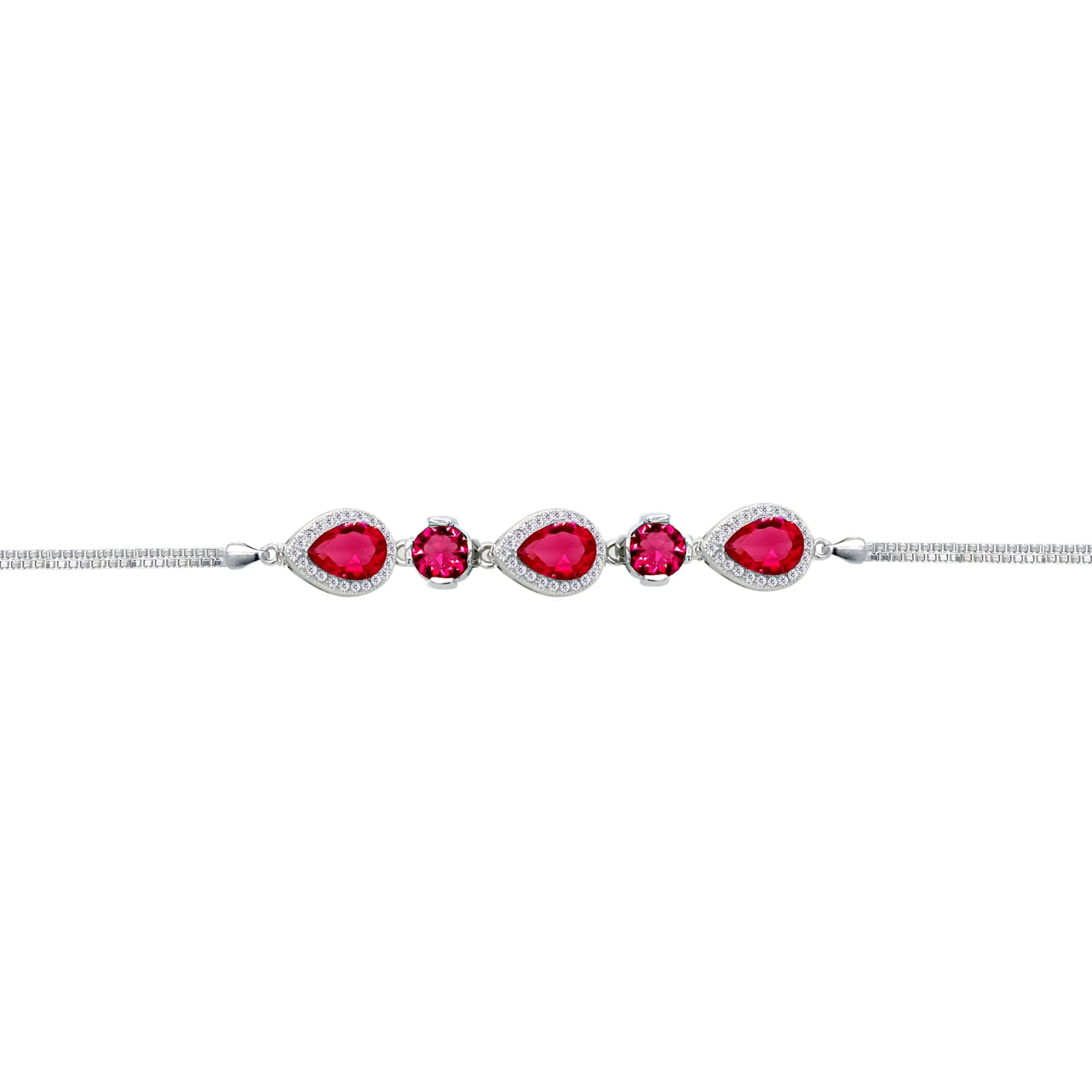 Asfour Crysta lBox Chain Bracelet With Ruby Pear & Round Stones In 925 Sterling Silver-BD0242-R - Image 2