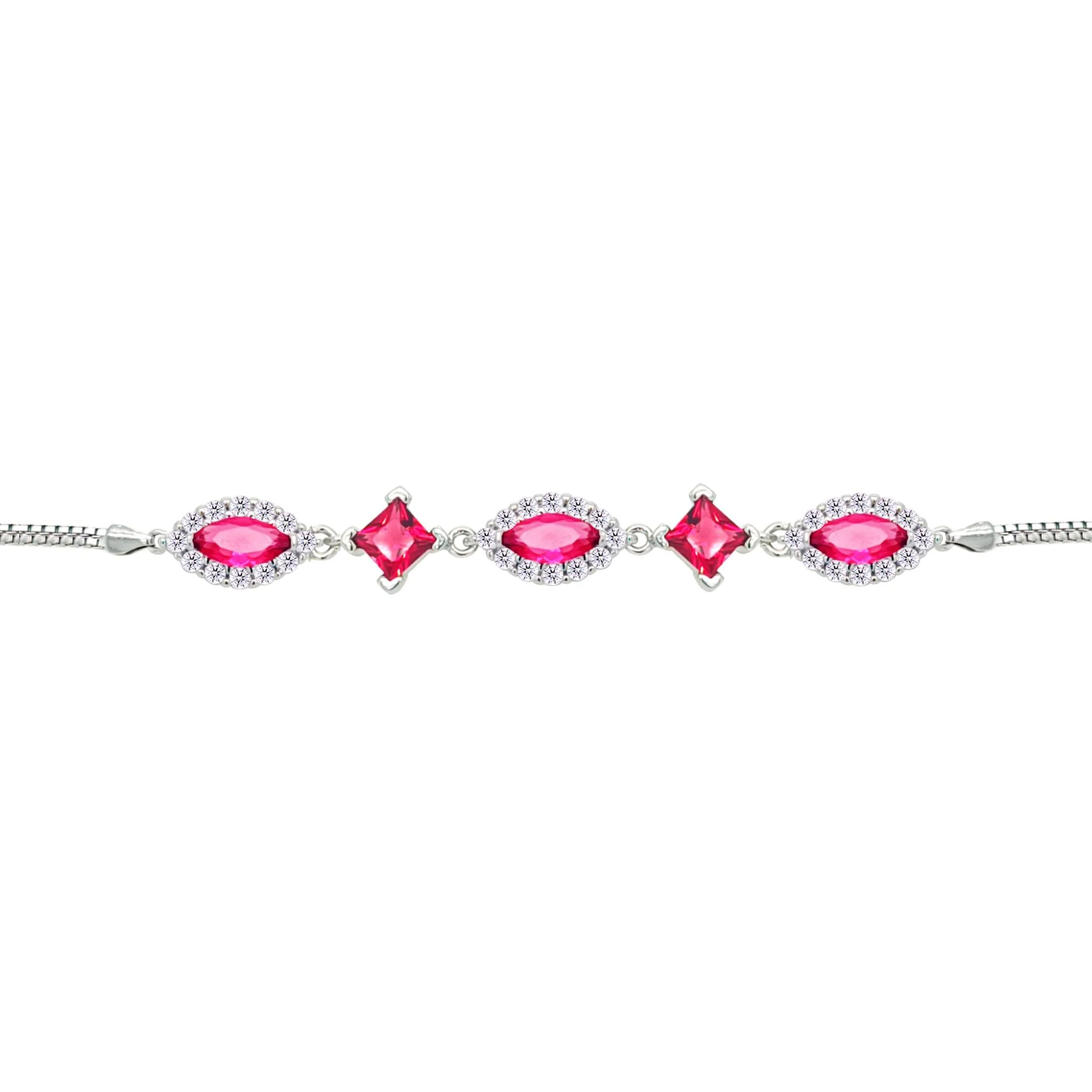 Asfour Crysta lBox Chain Bracelet With Ruby Rhombus & Marquise Design In 925 Sterling Silver-BD0248-R