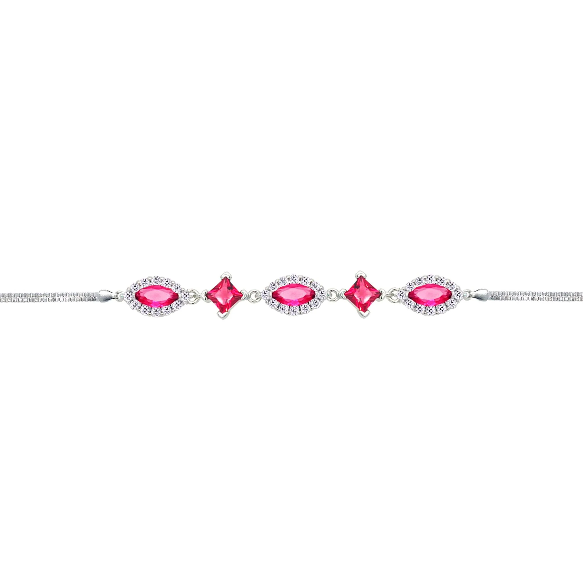 Asfour Crysta lBox Chain Bracelet With Ruby Rhombus & Marquise Design In 925 Sterling Silver-BD0248-R - Image 2