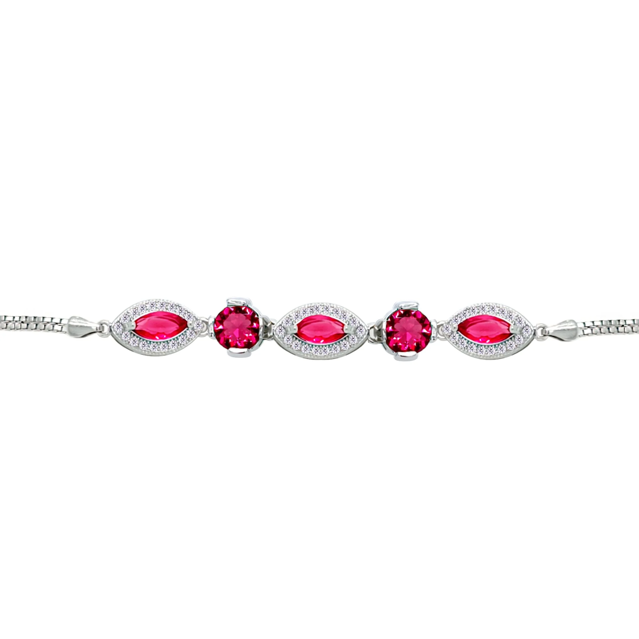 Asfour Crysta lBox Chain Bracelet With Ruby Round & Marquise Stones In 925 Sterling Silver-BD0250-R