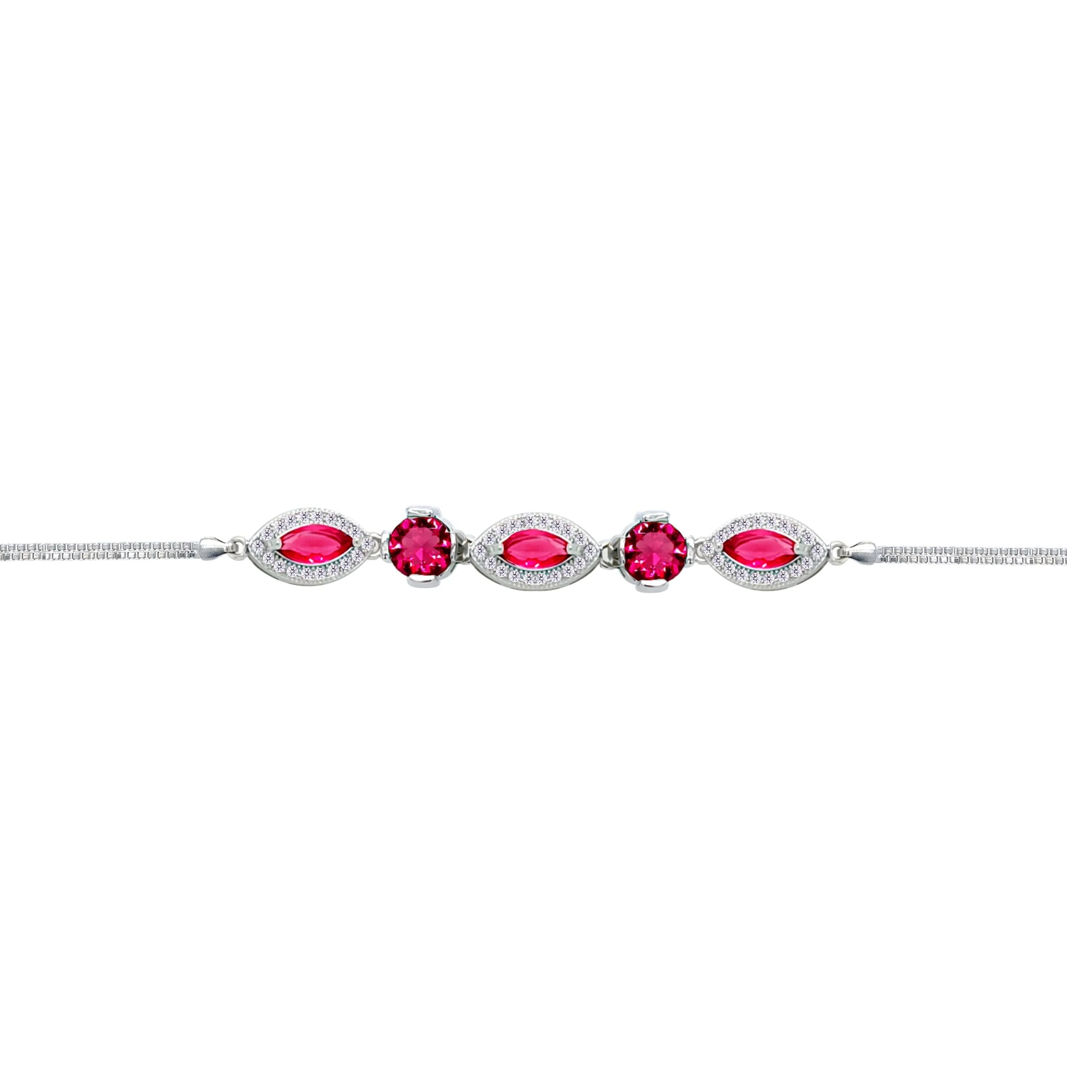 Asfour Crysta lBox Chain Bracelet With Ruby Round & Marquise Stones In 925 Sterling Silver-BD0250-R - Image 2
