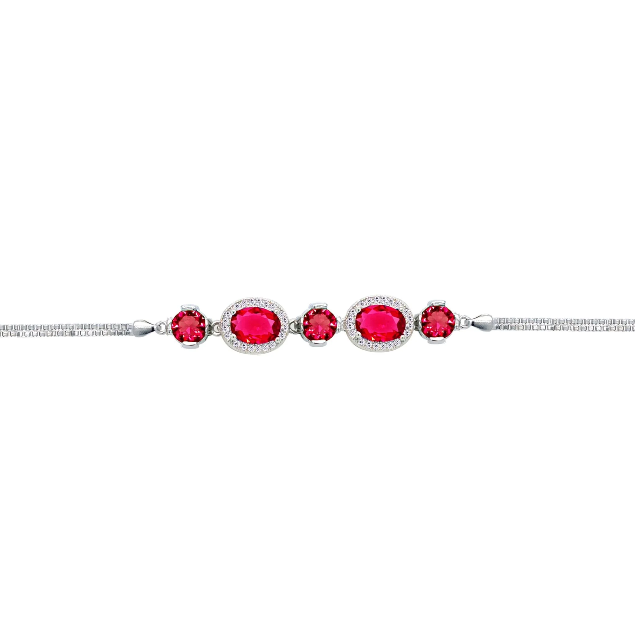 Asfour Crysta lBox Chain Bracelet With Ruby Round & Oval Design In 925 Sterling Silver-BD0241-R - Image 2