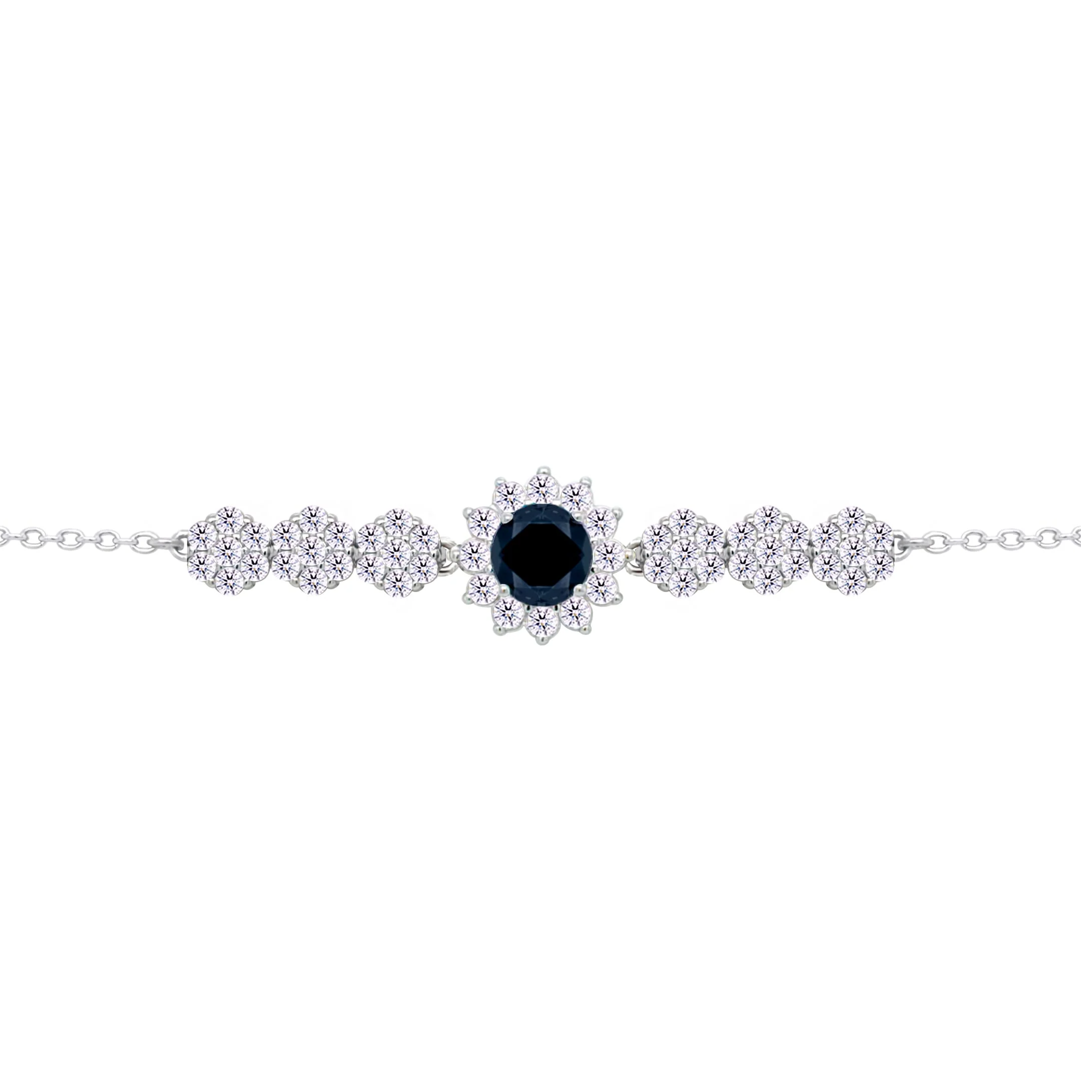 Asfour Crysta lChain Bracelet With Black Flower Design In 925 Sterling Silver-BD0209-WP