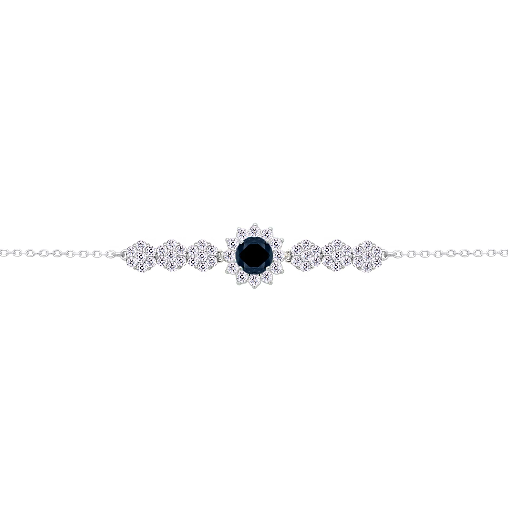 Asfour Crysta lChain Bracelet With Black Flower Design In 925 Sterling Silver-BD0209-WP - Image 2