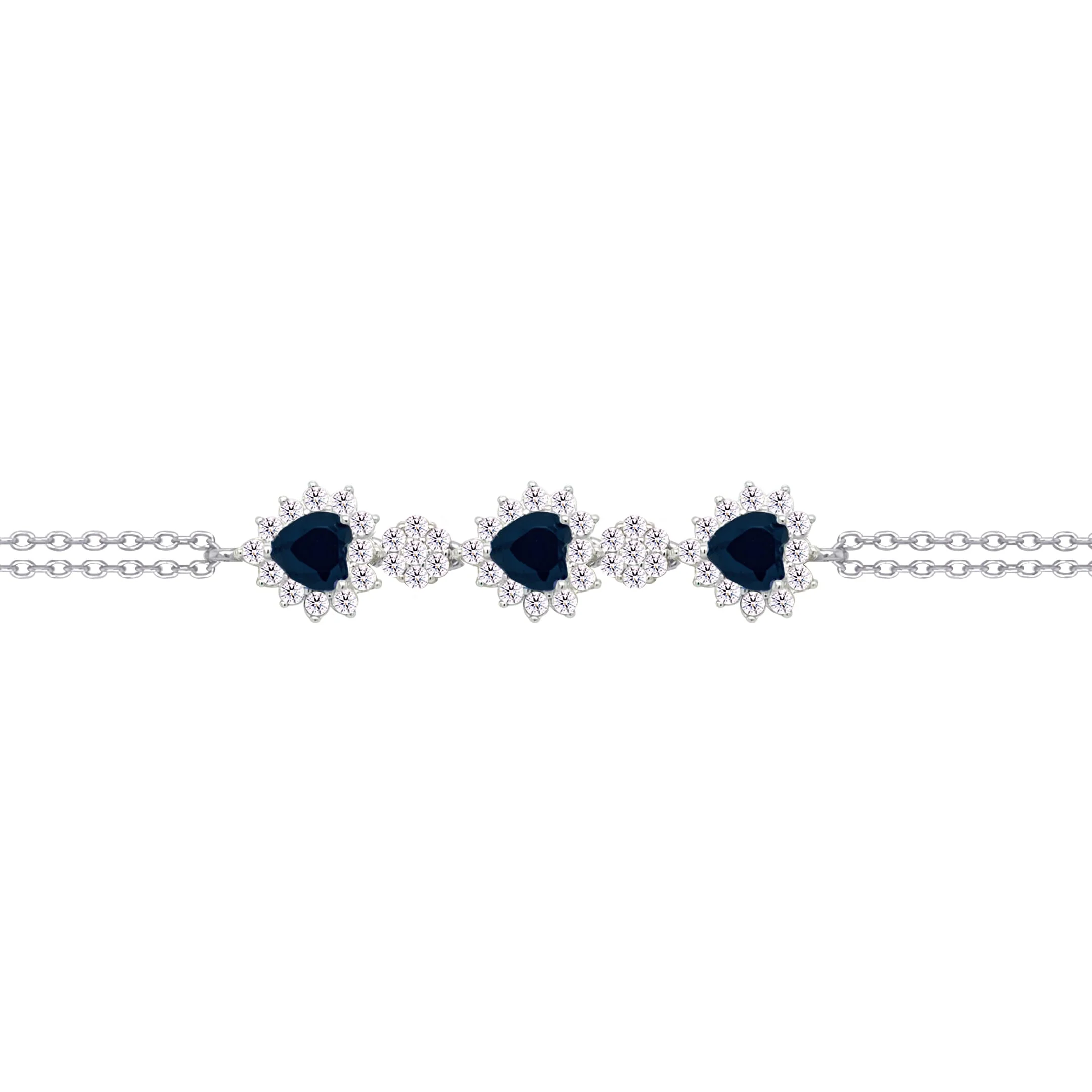 Asfour Crysta lChain Bracelet With Black Hearts Design In 925 Sterling Silver-BD0196-WP