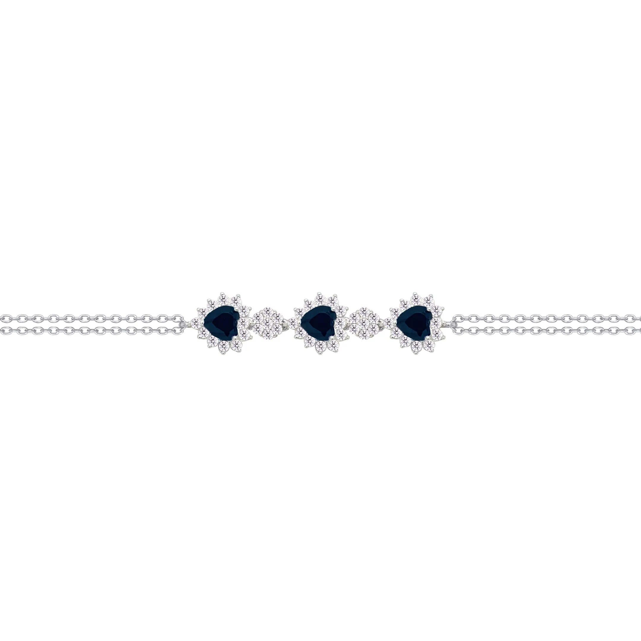 Asfour Crysta lChain Bracelet With Black Hearts Design In 925 Sterling Silver-BD0196-WP - Image 2
