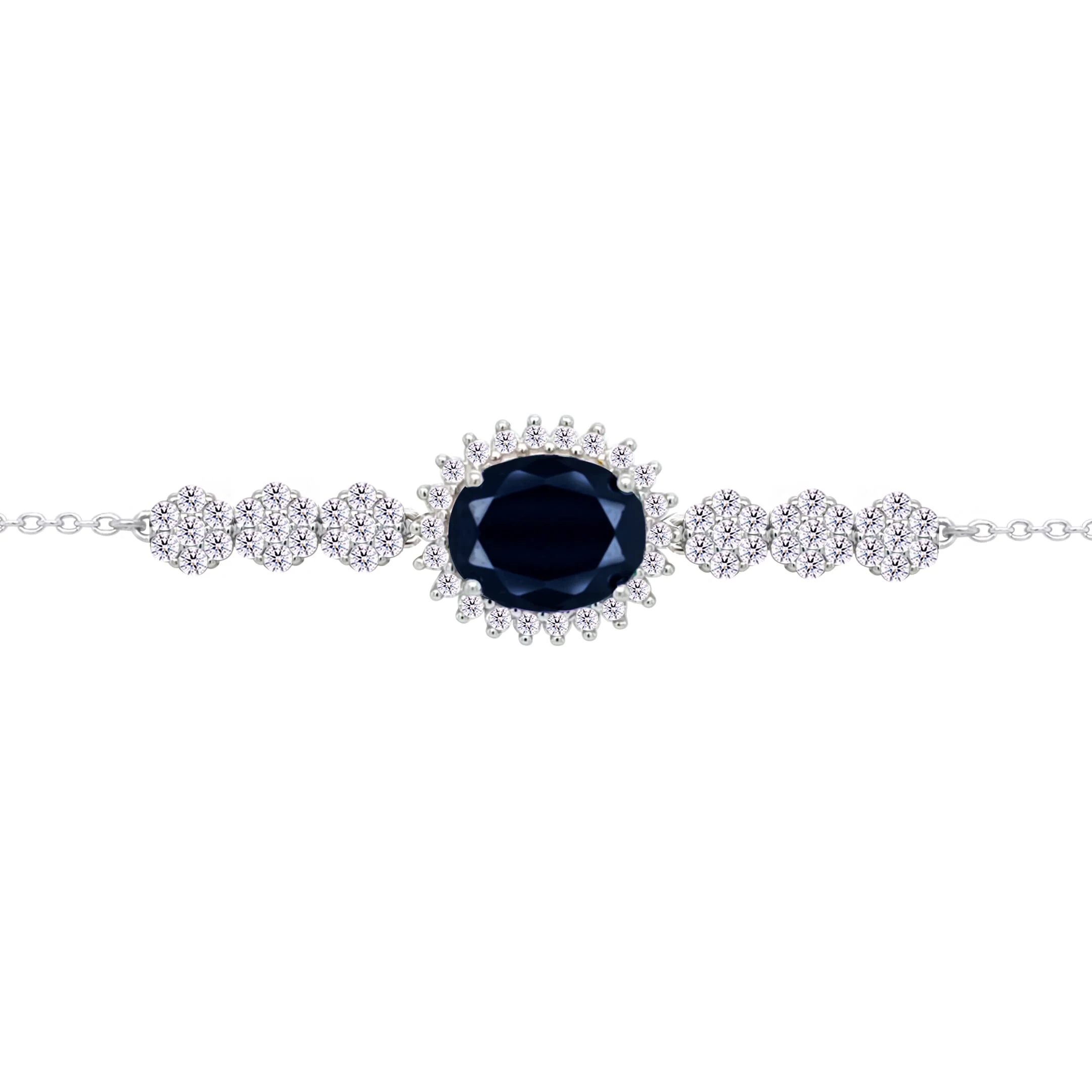 Asfour Crysta lChain Bracelet With Black Oval Design In 925 Sterling Silver-BD0219-WP