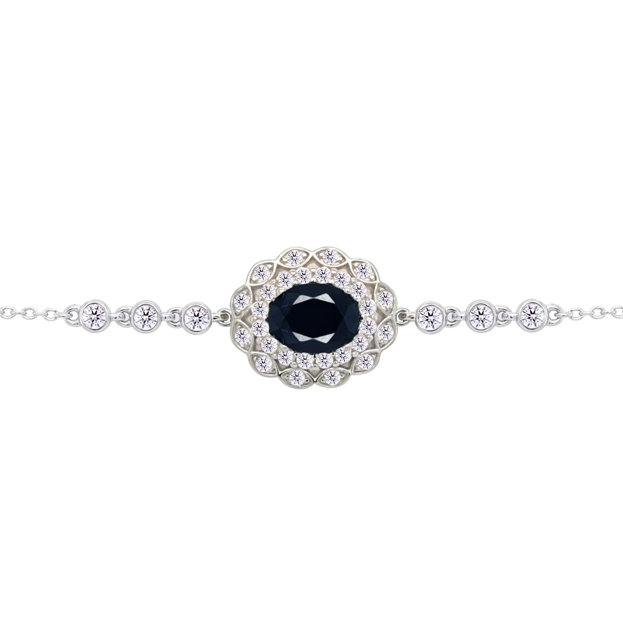Asfour Crysta lChain Bracelet With Black Oval Design In 925 Sterling Silver-BD0223-WP