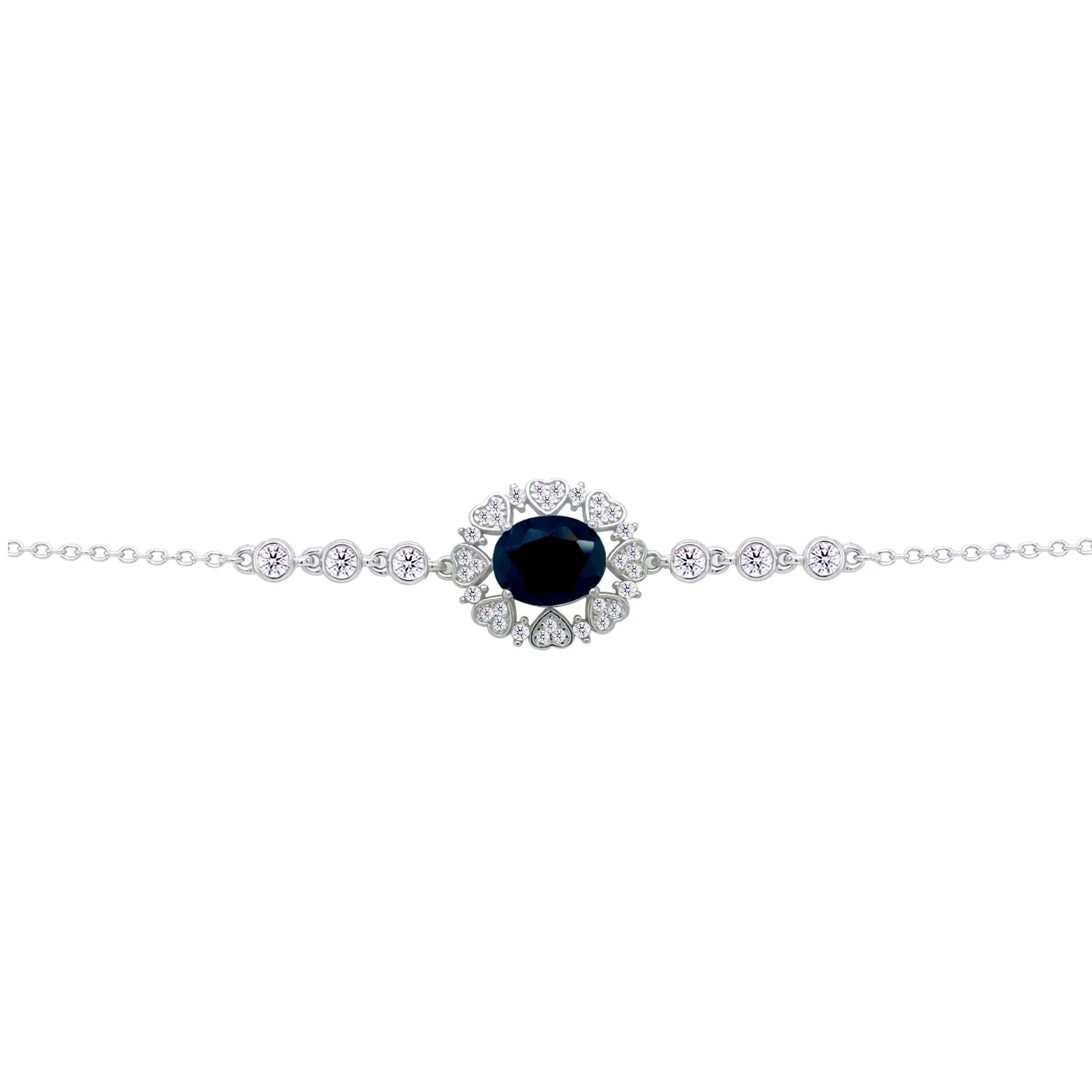 Asfour Crysta lChain Bracelet With Black Oval Design Inlaid With Hearts In 925 Sterling Silver-BD0217-WP - Image 2