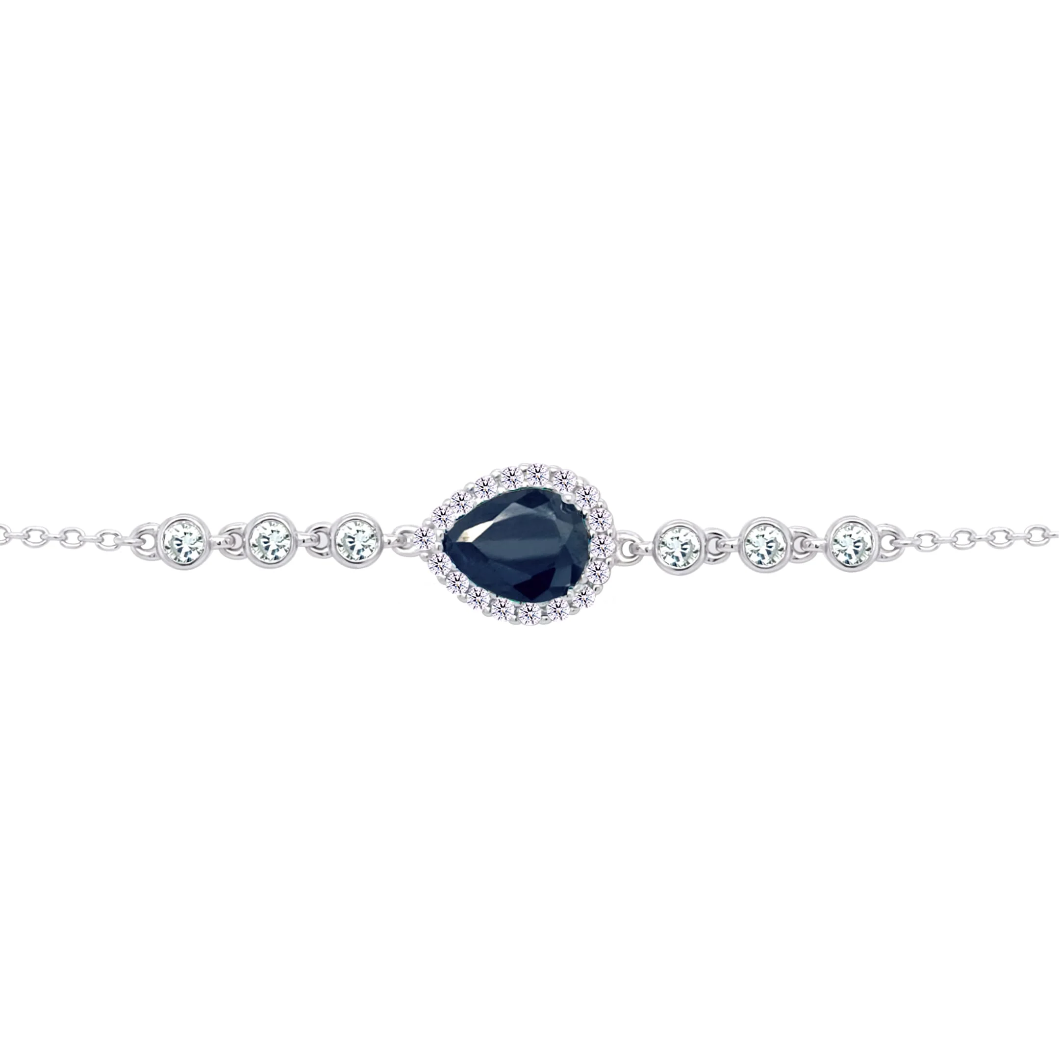 Asfour Crysta lChain Bracelet With Black Pear Design In 925 Sterling Silver-BD0199-P