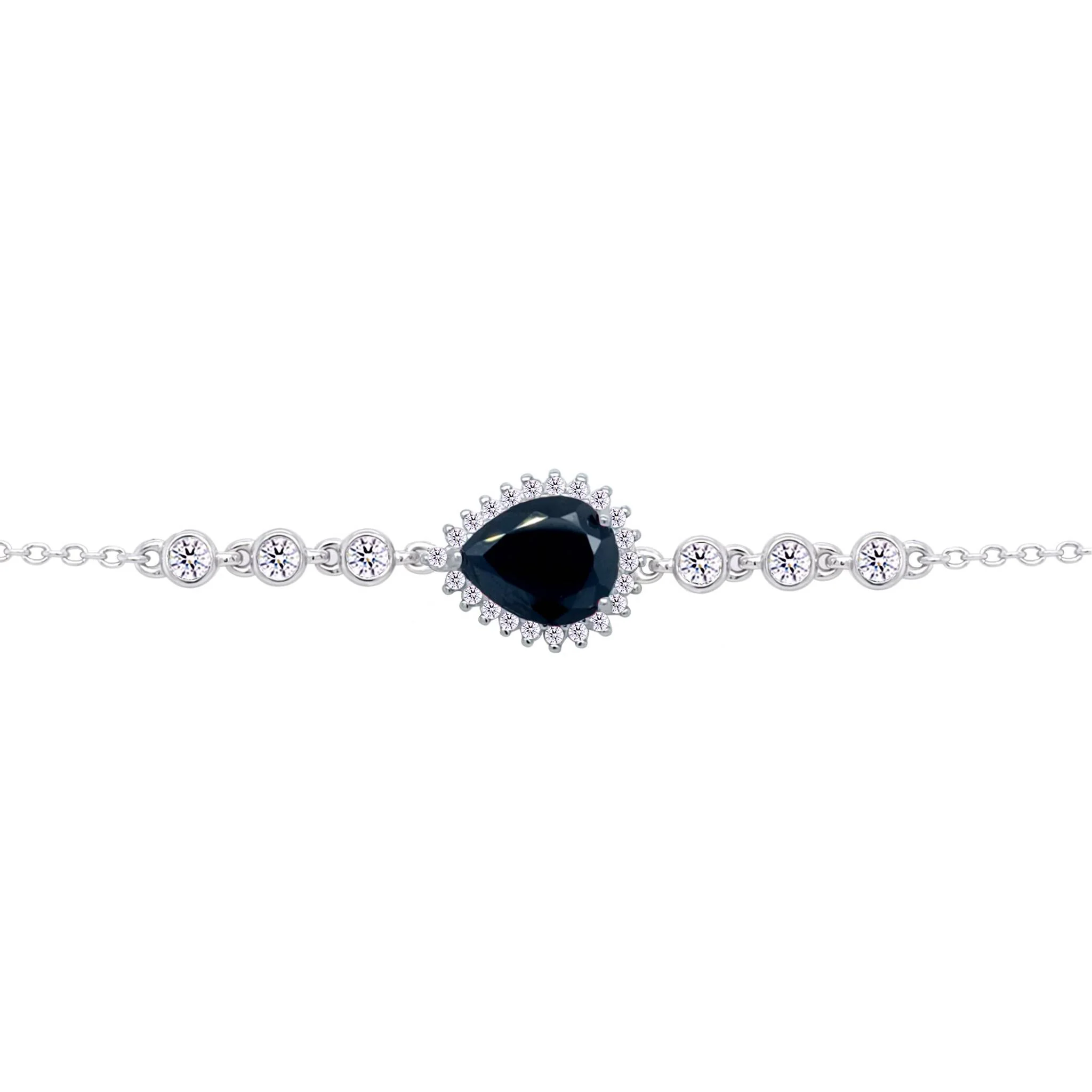 Asfour Crysta lChain Bracelet With Black Pear Design In 925 Sterling Silver-BD0200-P