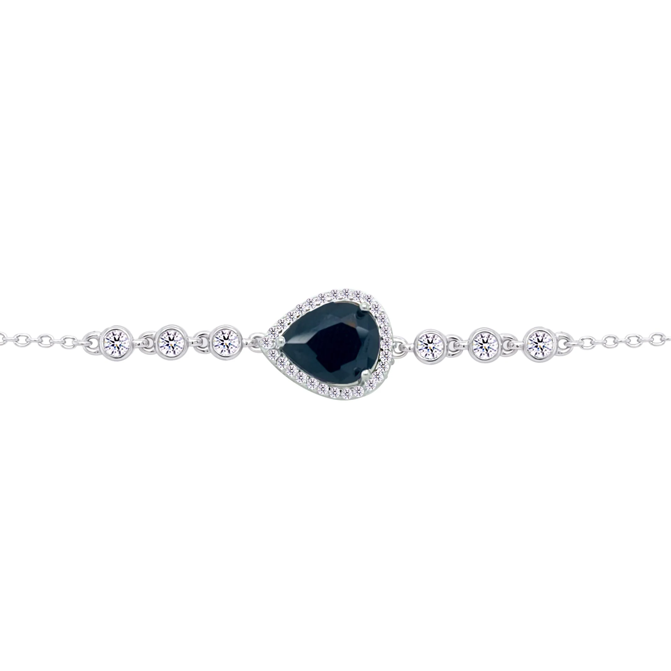 Asfour Crysta lChain Bracelet With Black Pear Design In 925 Sterling Silver-BD0202-P