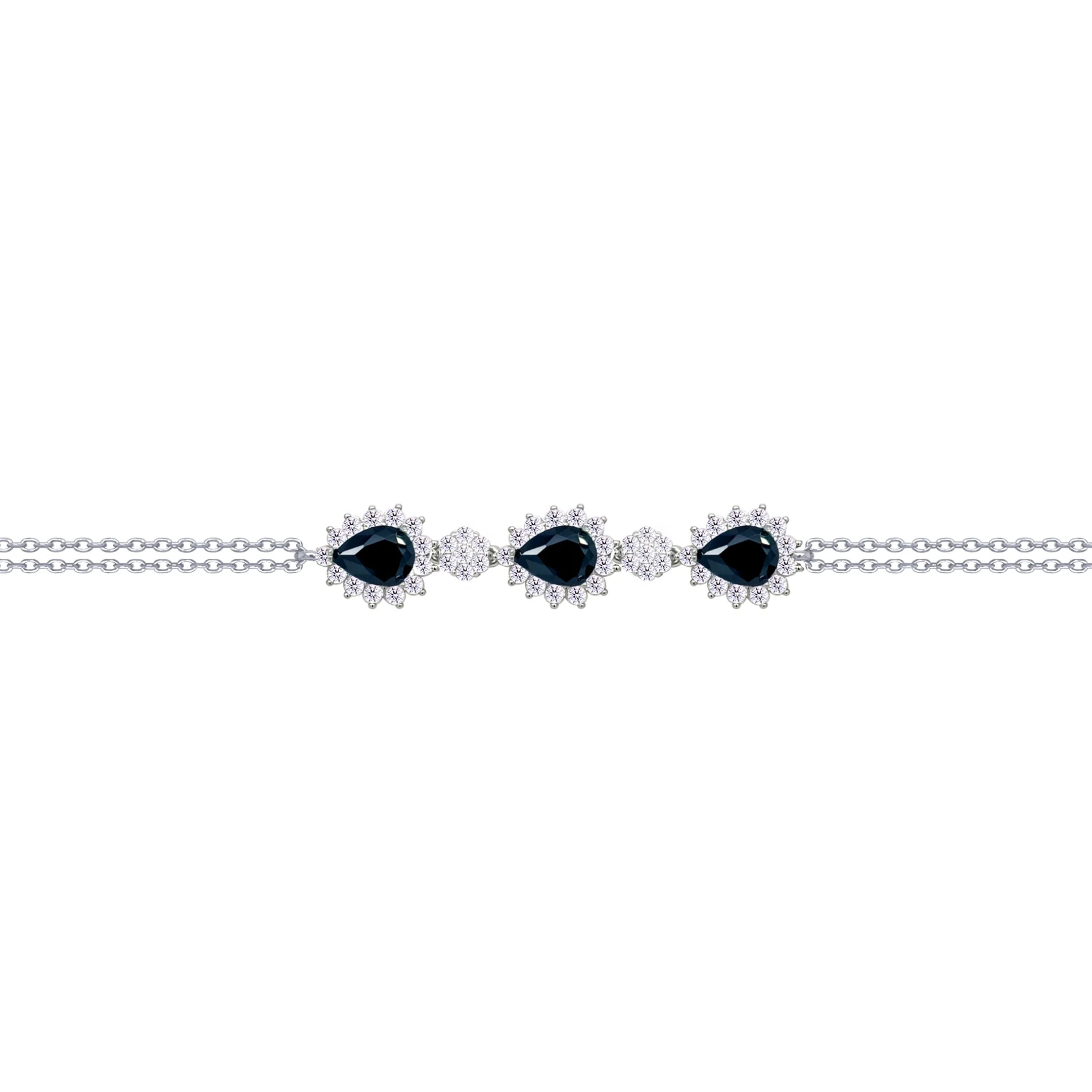 Asfour Crysta lChain Bracelet With Black Pears Design In 925 Sterling Silver-BD0204-WP - Image 2
