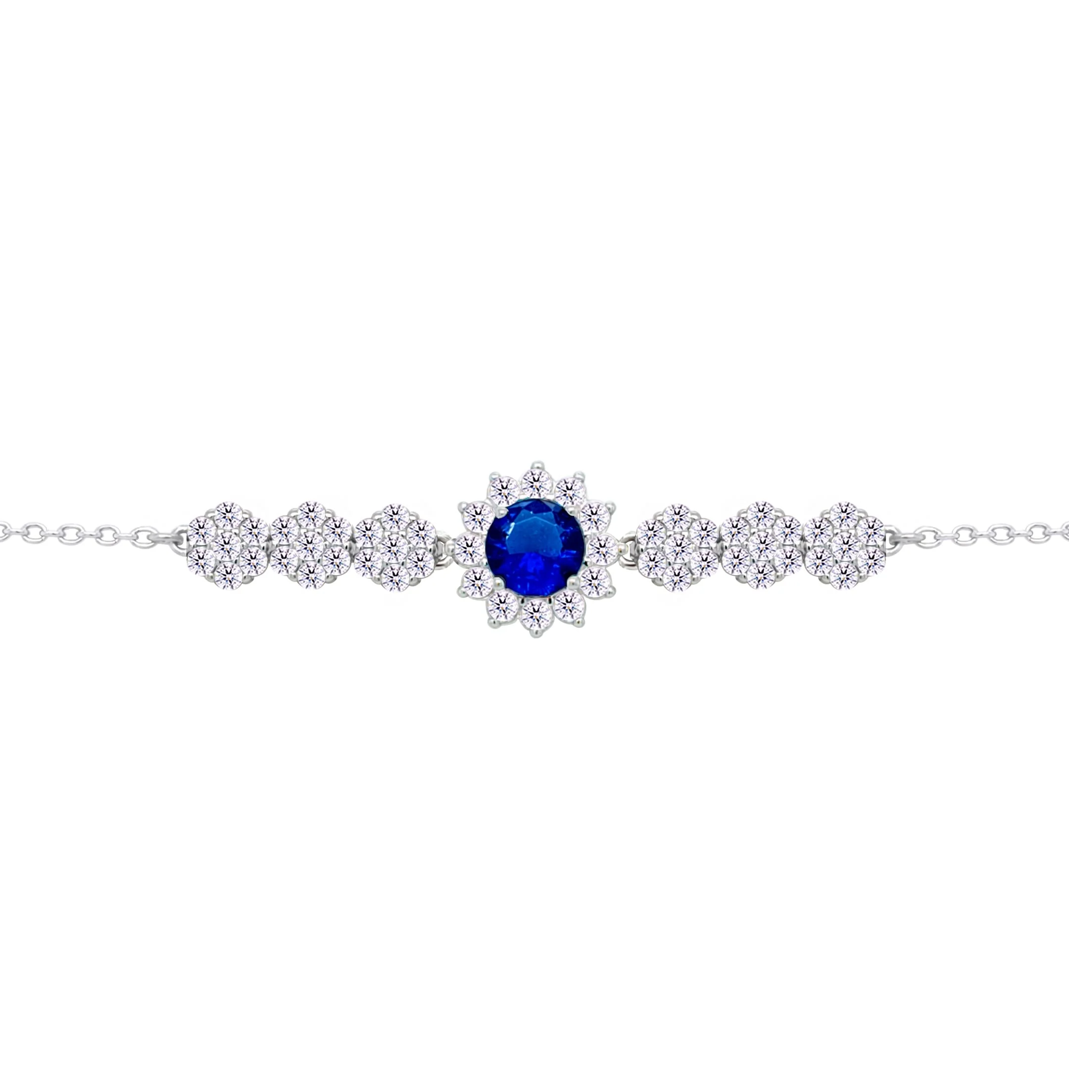 Asfour Crysta lChain Bracelet With Blue Flower Design In 925 Sterling Silver-BD0209-WB