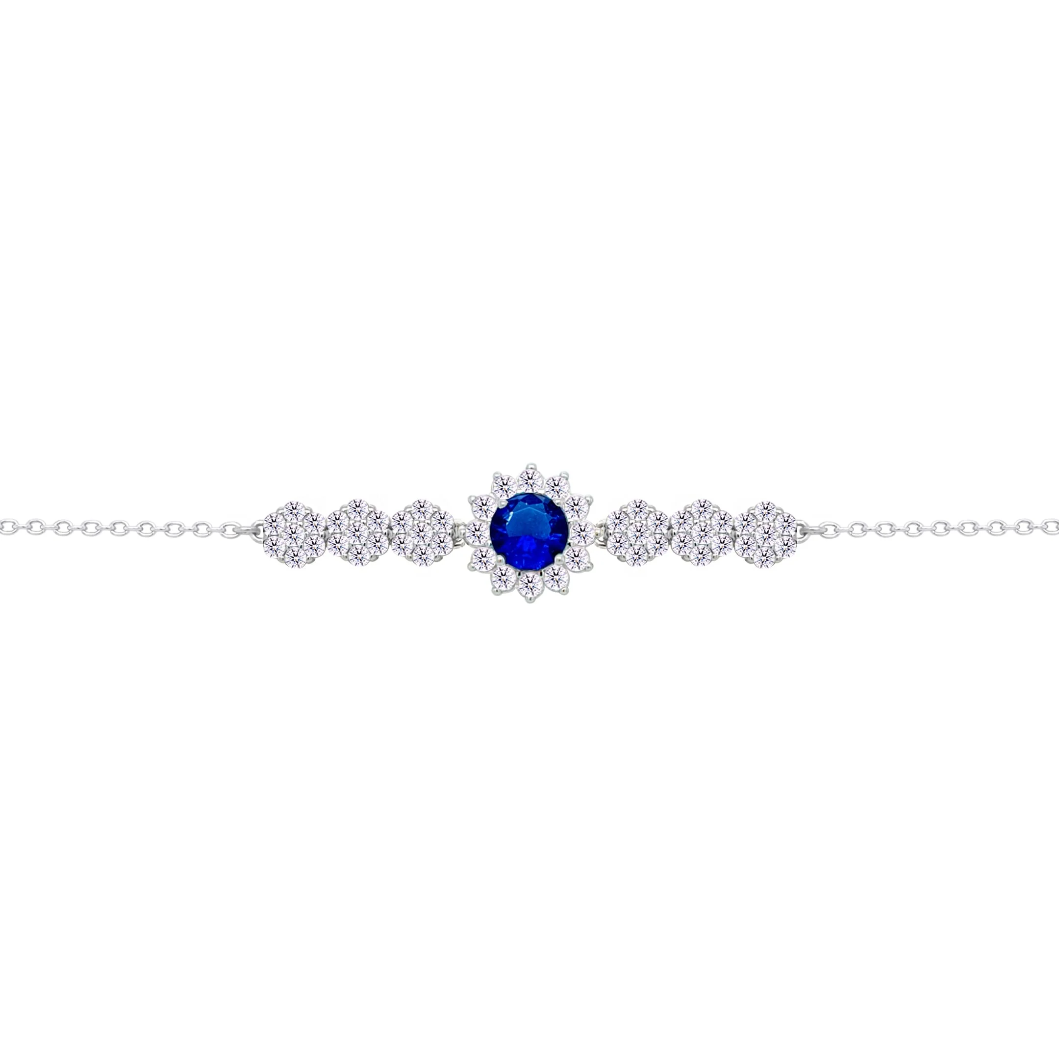 Asfour Crysta lChain Bracelet With Blue Flower Design In 925 Sterling Silver-BD0209-WB - Image 2