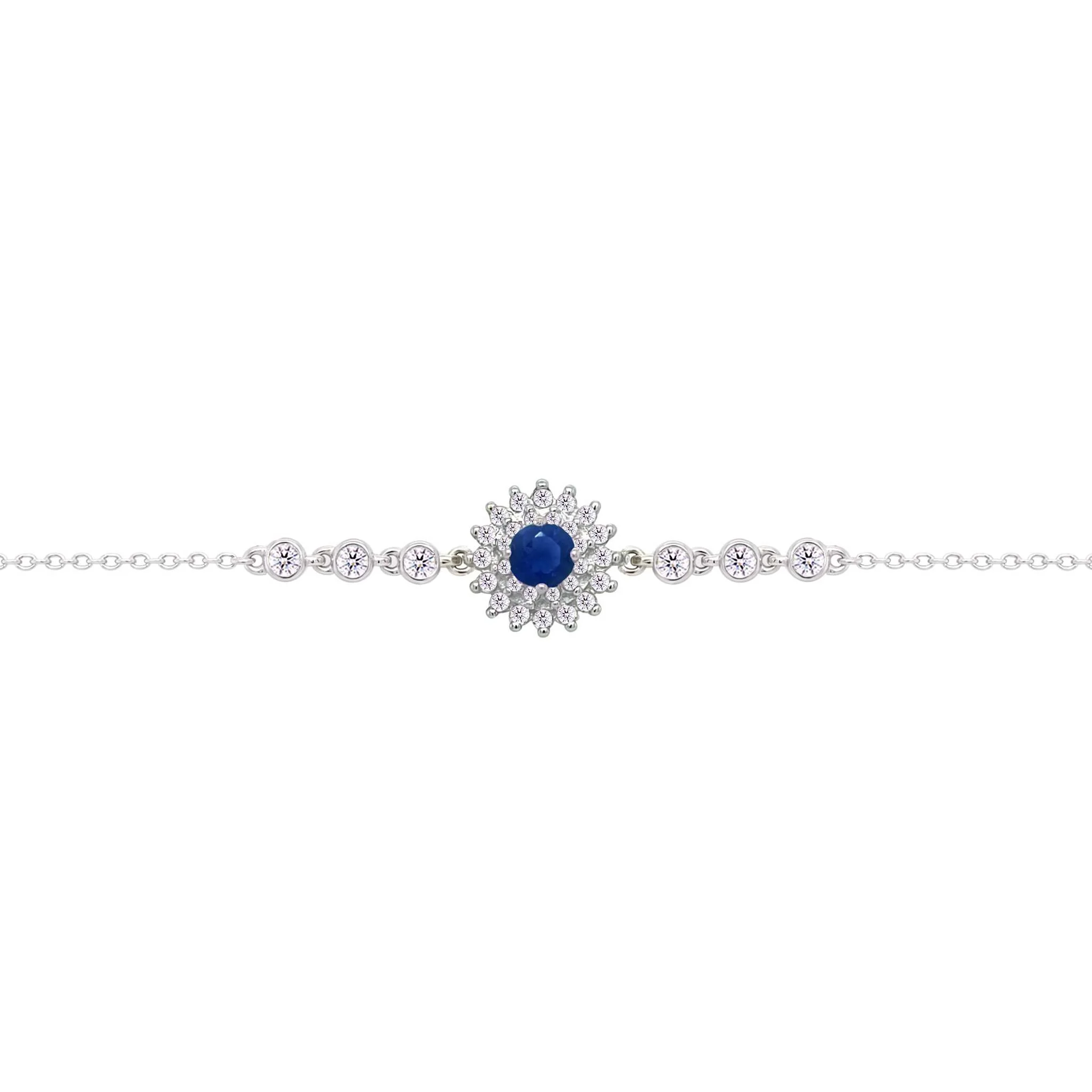 Asfour Crysta lChain Bracelet With Blue Flower Design In 925 Sterling Silver-BD0210-WB - Image 2