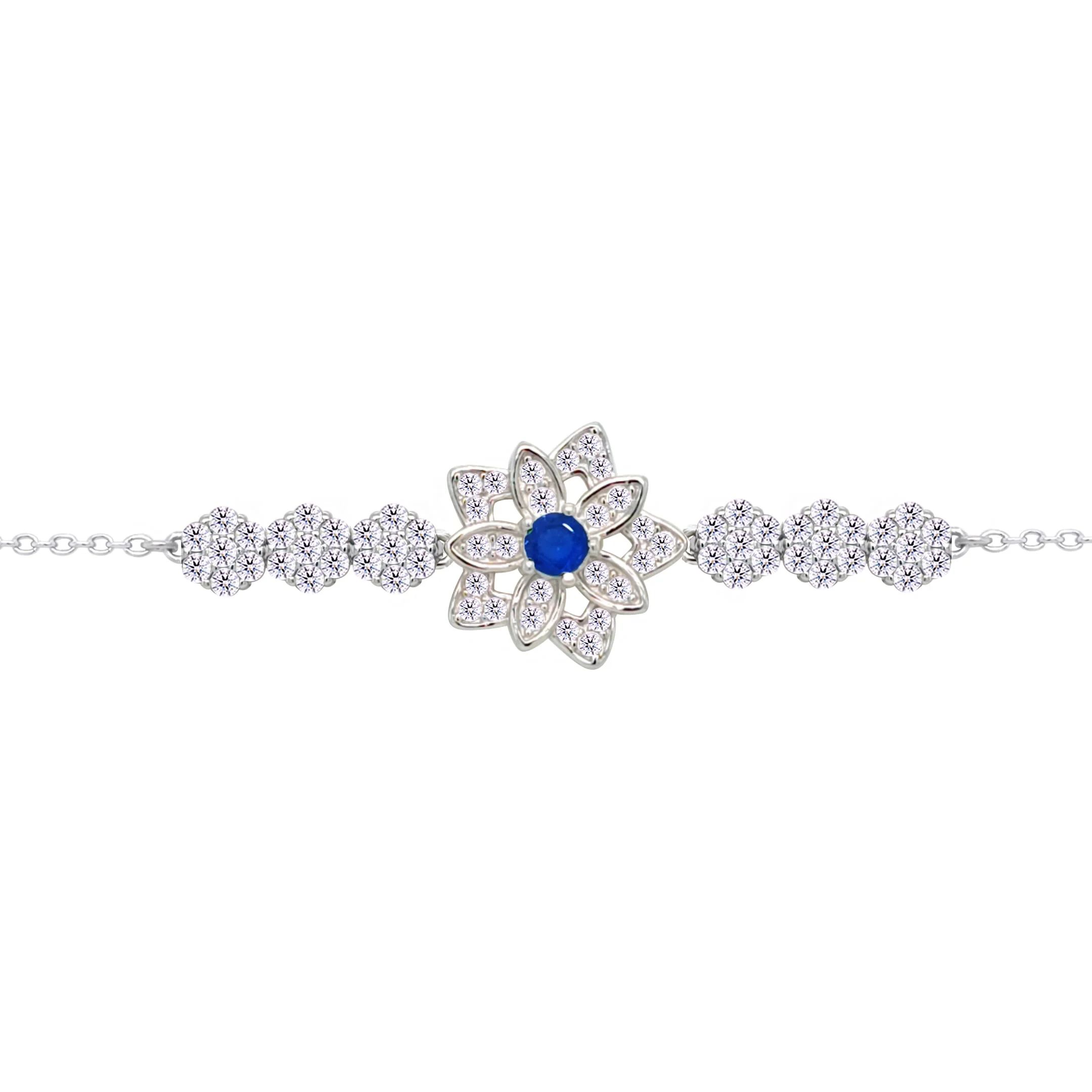Asfour Crysta lChain Bracelet With Blue Flower Design In 925 Sterling Silver-BD0214-WB