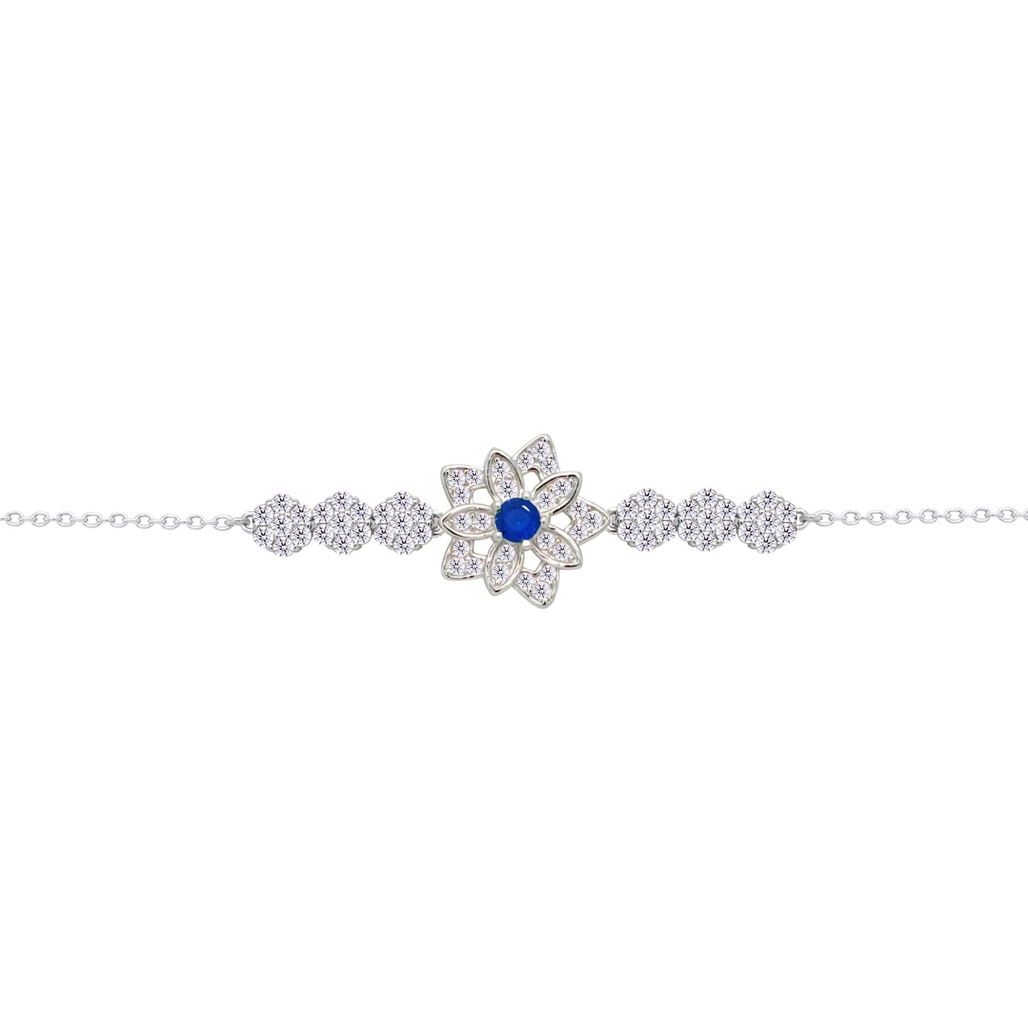 Asfour Crysta lChain Bracelet With Blue Flower Design In 925 Sterling Silver-BD0214-WB - Image 2