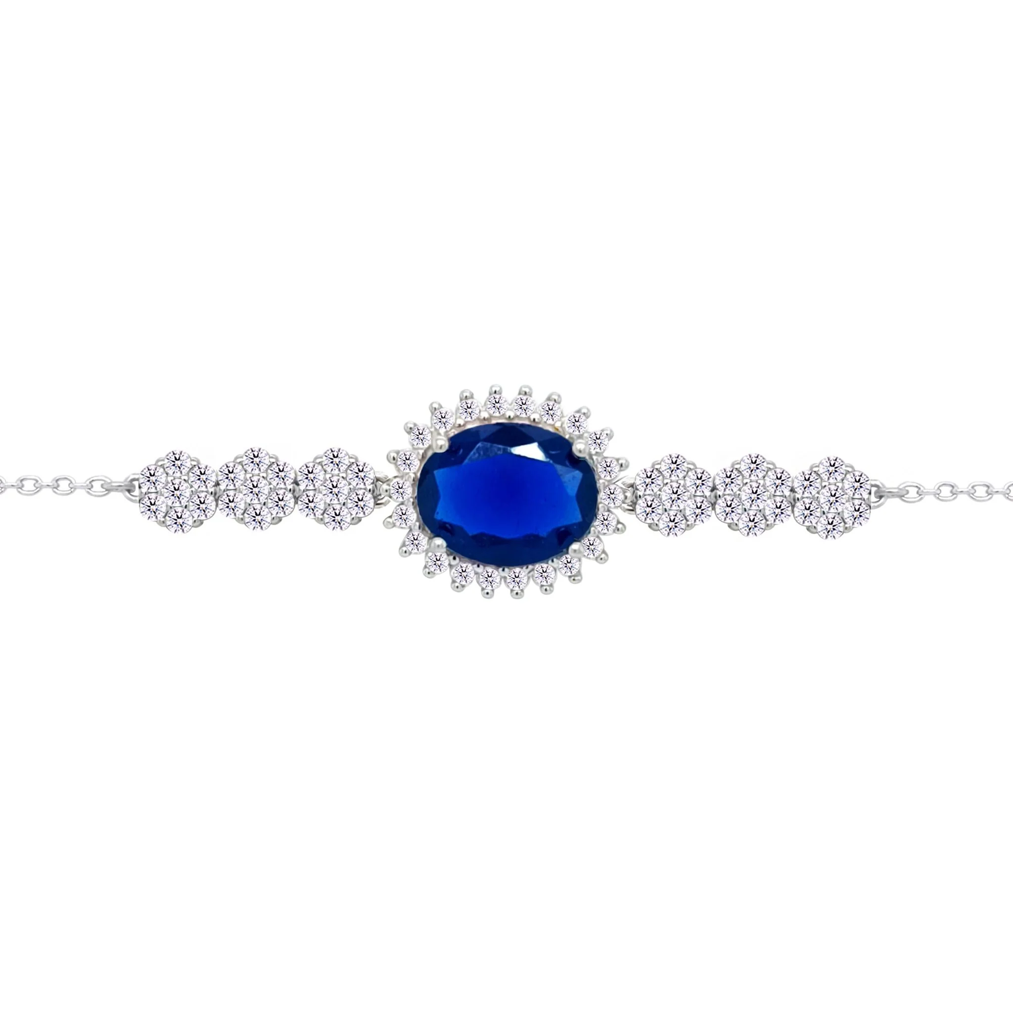 Asfour Crysta lChain Bracelet With Blue Oval Design In 925 Sterling Silver-BD0219-WB