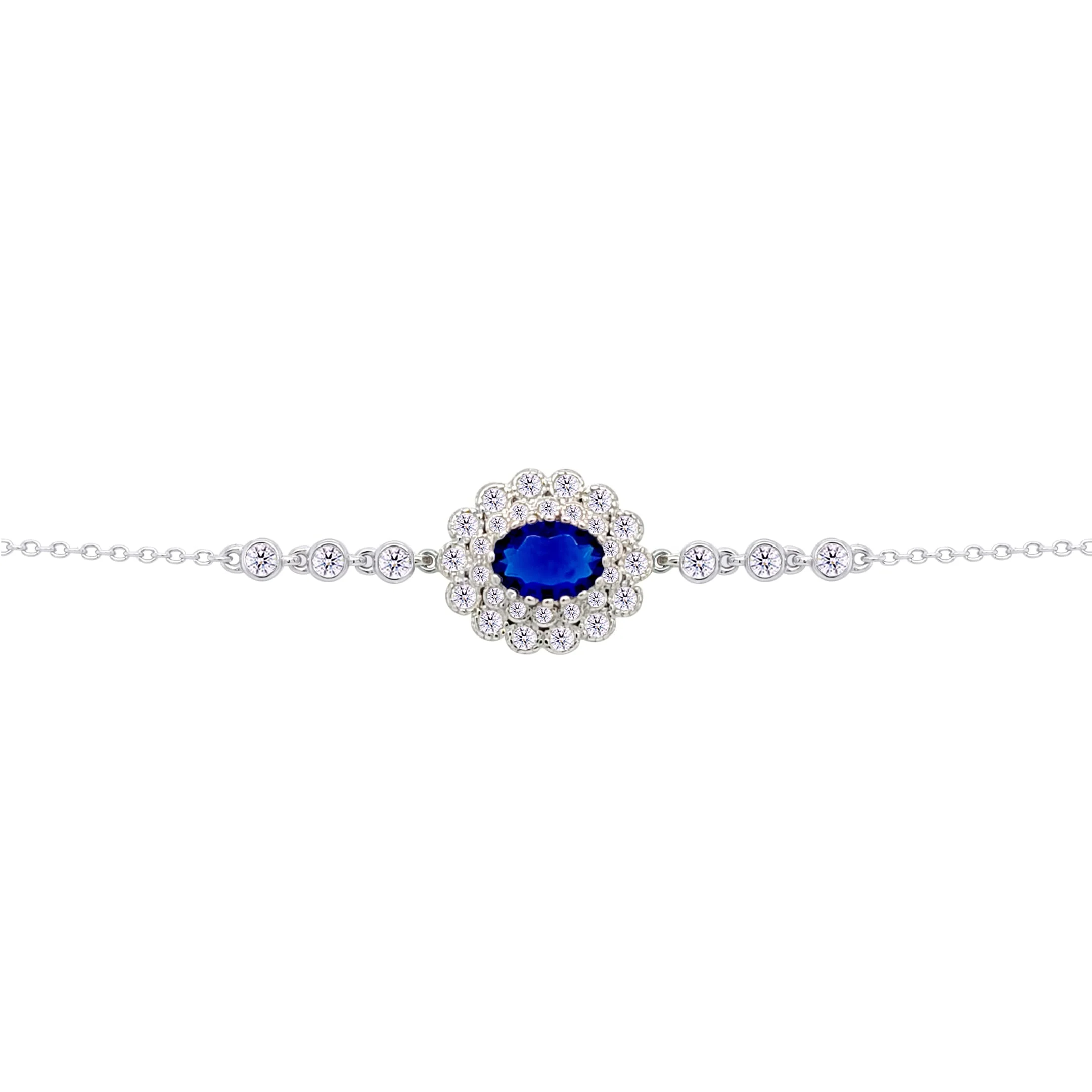 Asfour Crysta lChain Bracelet With Blue Oval Design In 925 Sterling Silver-BD0220-WB - Image 2