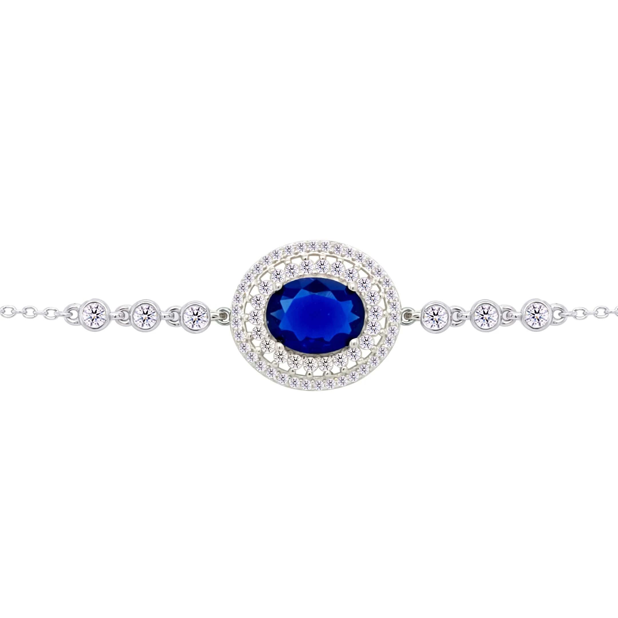 Asfour Crysta lChain Bracelet With Blue Oval Design In 925 Sterling Silver-BD0221-WB