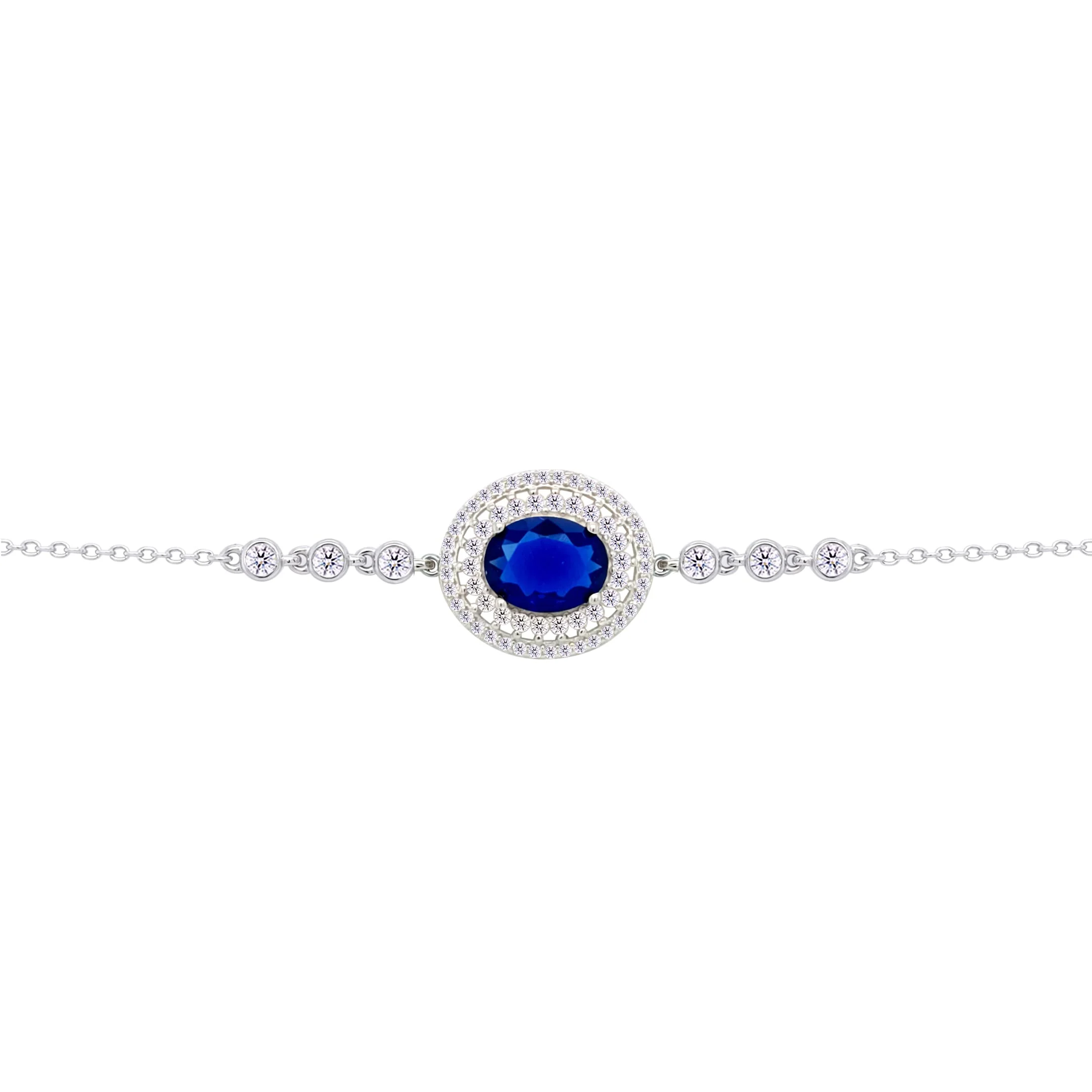 Asfour Crysta lChain Bracelet With Blue Oval Design In 925 Sterling Silver-BD0221-WB - Image 2