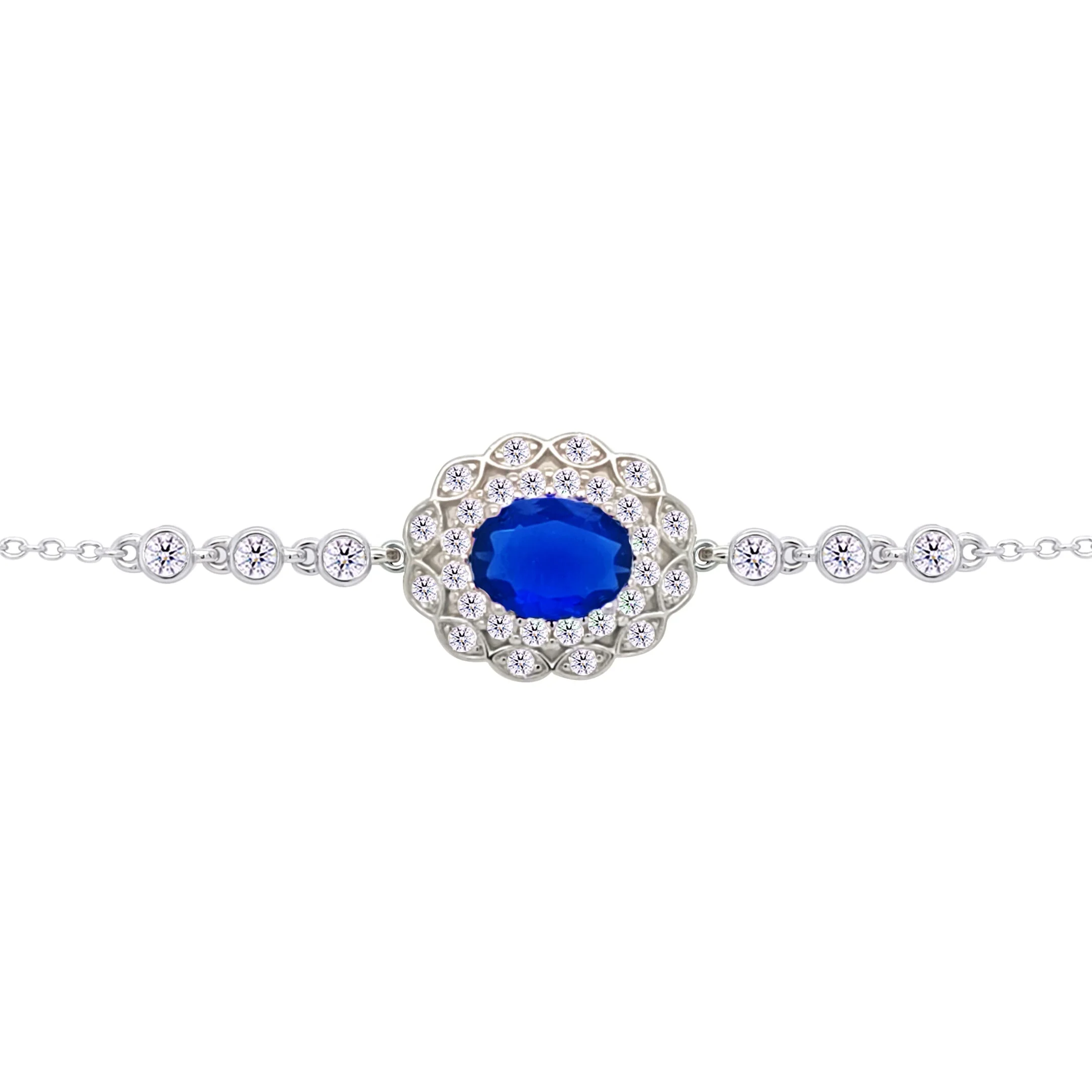 Asfour Crysta lChain Bracelet With Blue Oval Design In 925 Sterling Silver-BD0223-WB