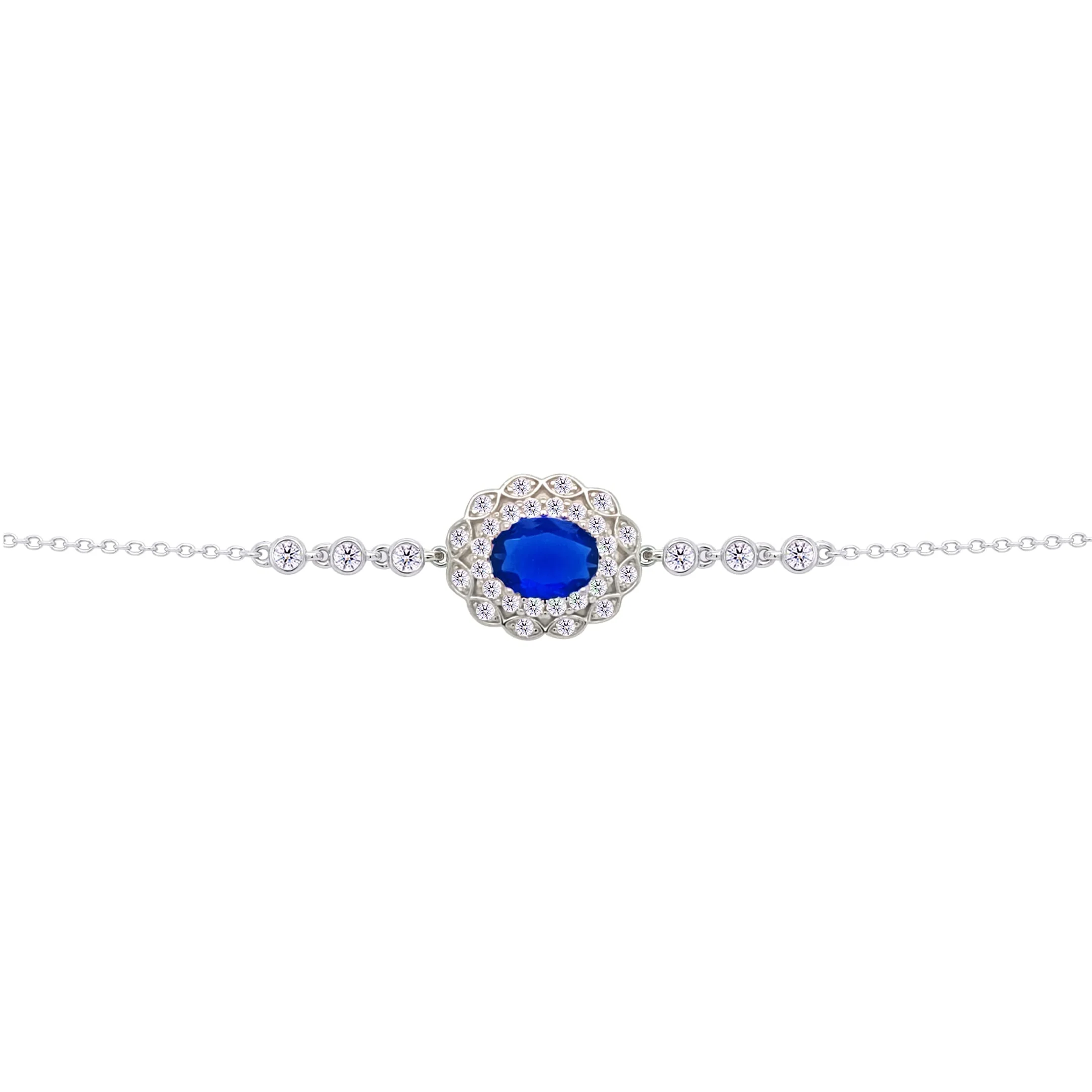 Asfour Crysta lChain Bracelet With Blue Oval Design In 925 Sterling Silver-BD0223-WB - Image 2