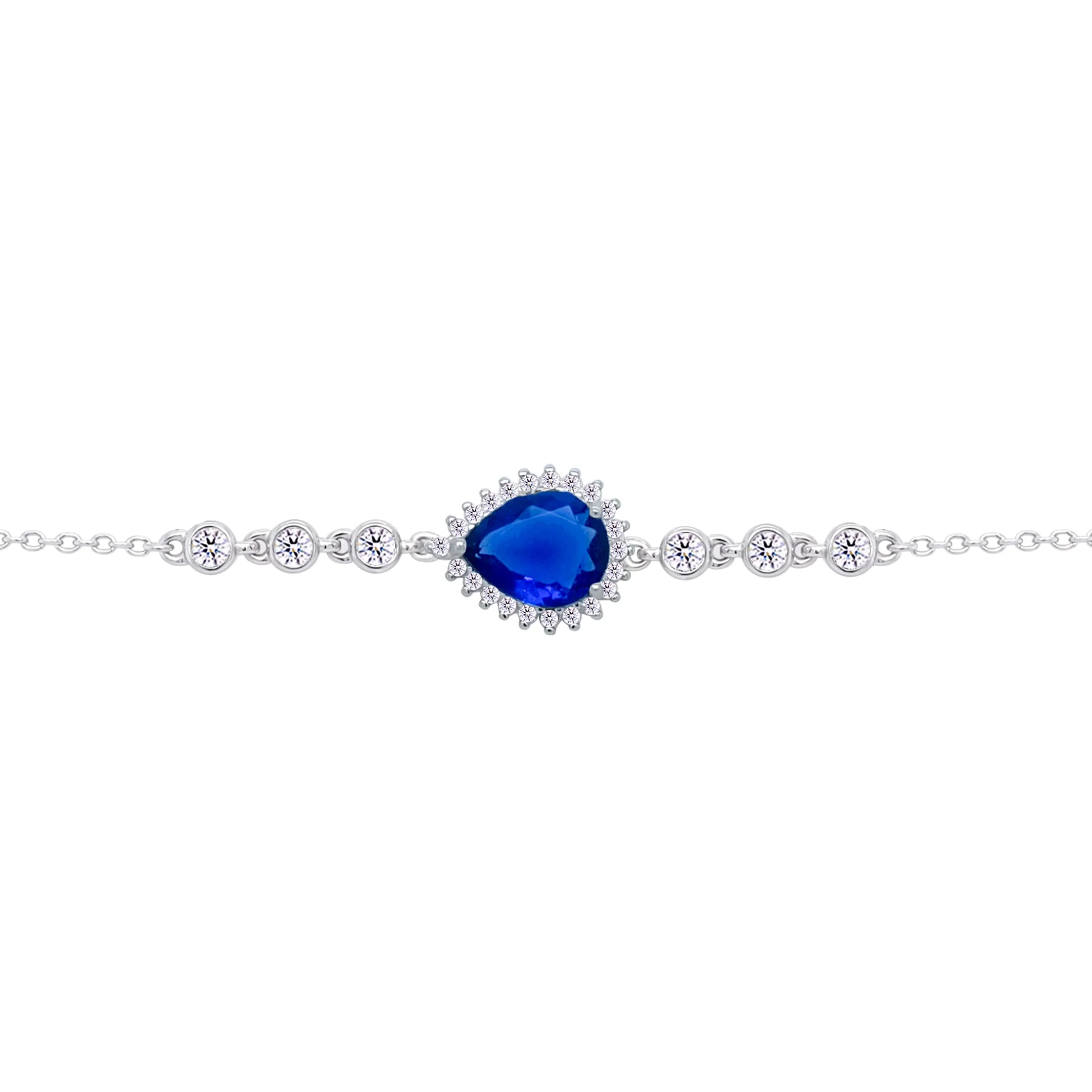 Asfour Crysta lChain Bracelet With Blue Pear Design In 925 Sterling Silver-BD0200-B