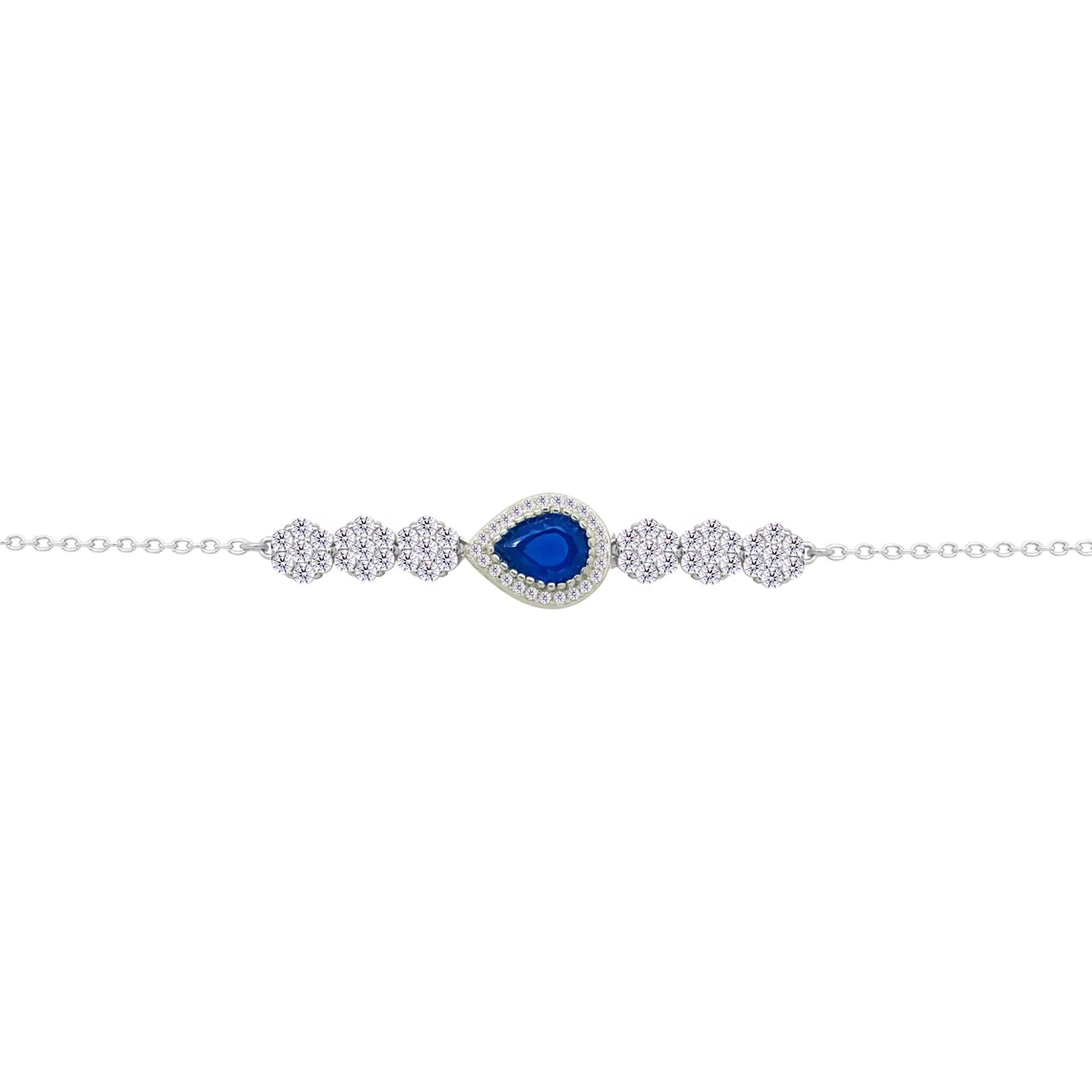 Asfour Crysta lChain Bracelet With Blue Pear Design In 925 Sterling Silver-BD0201-WB - Image 2