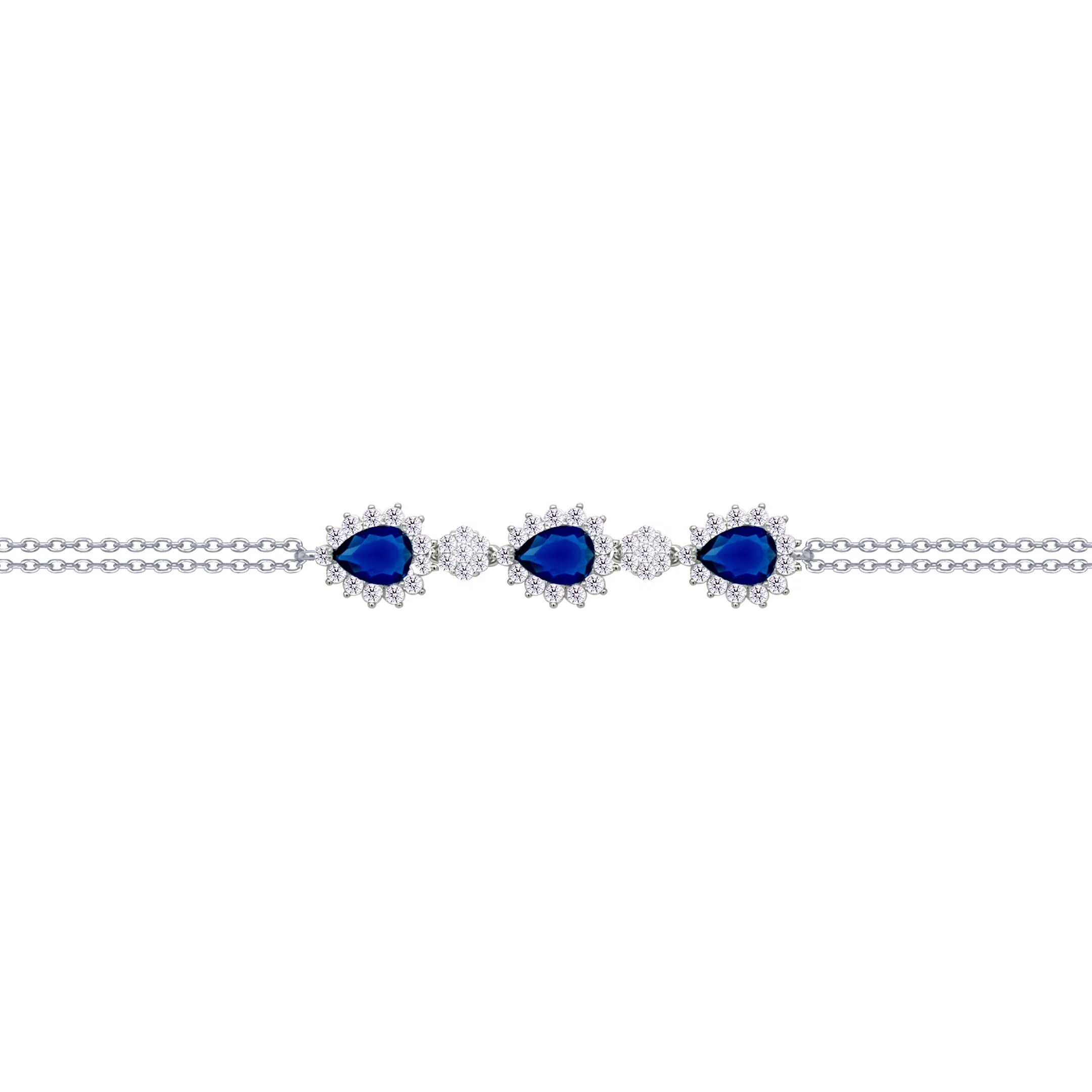Asfour Crysta lChain Bracelet With Blue Pears Design In 925 Sterling Silver-BD0204-WB - Image 2