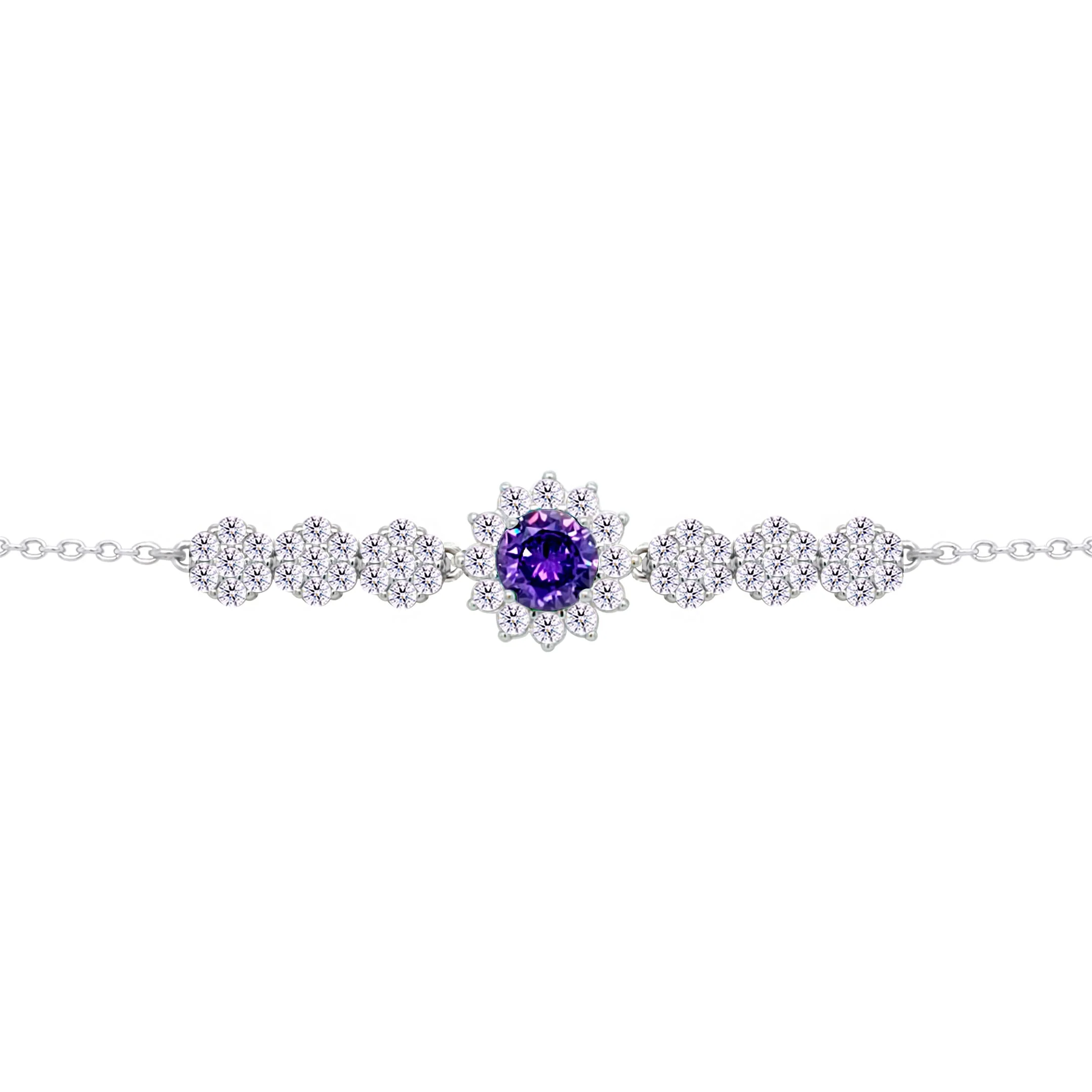 Asfour Crysta lChain Bracelet With Dark Tenzanite Flower Design In 925 Sterling Silver-BD0209-WN5
